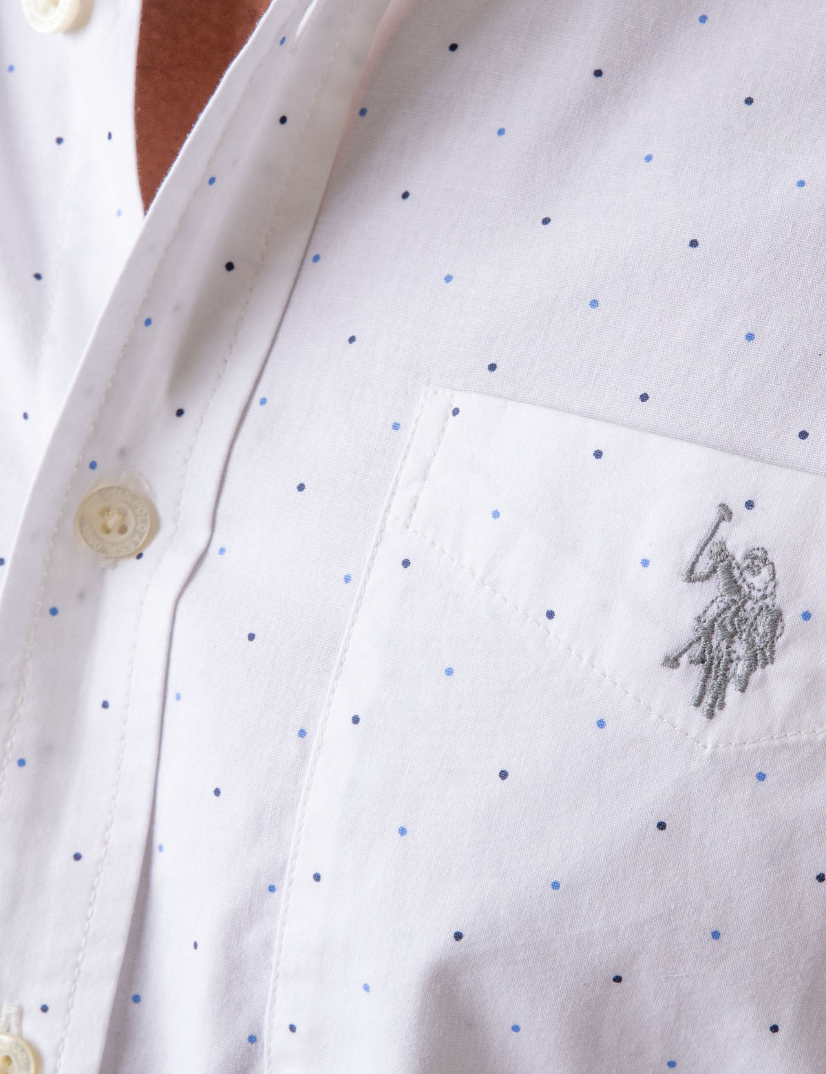 Dot Print Button-Up Shirt with Collar & Pocket | Casual Wear