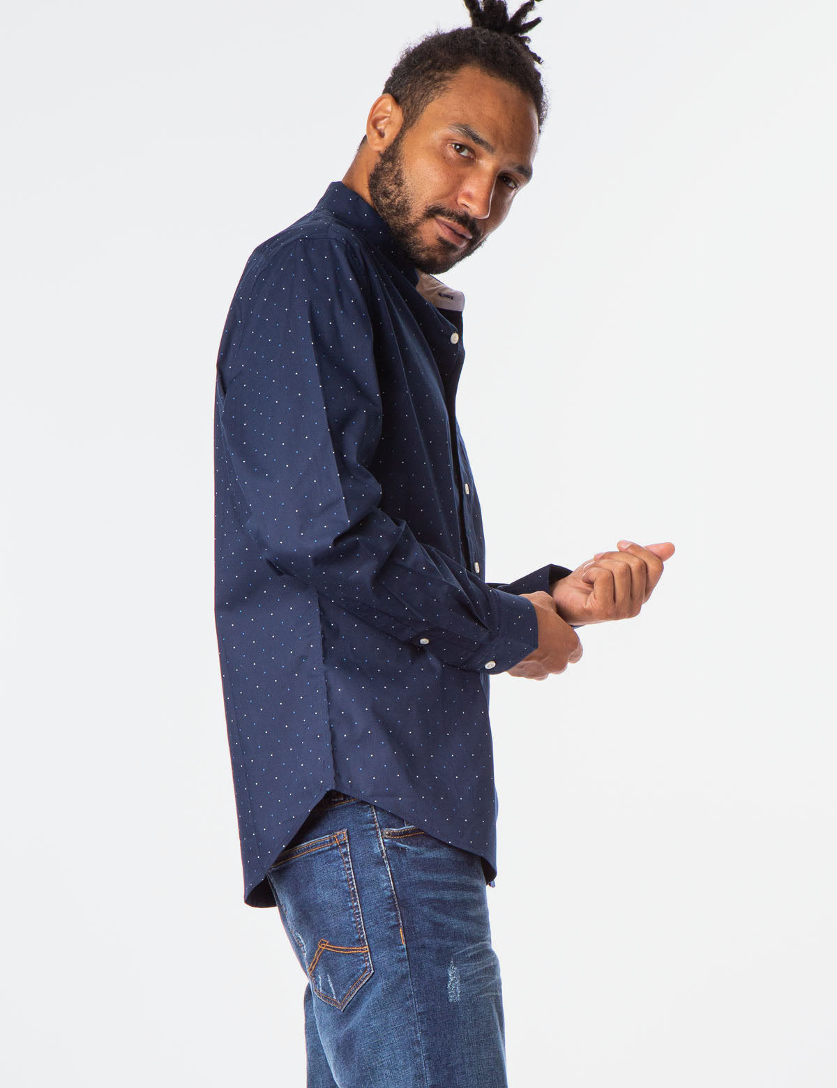 Dot Print Button-Up Shirt with Collar & Pocket | Casual Wear