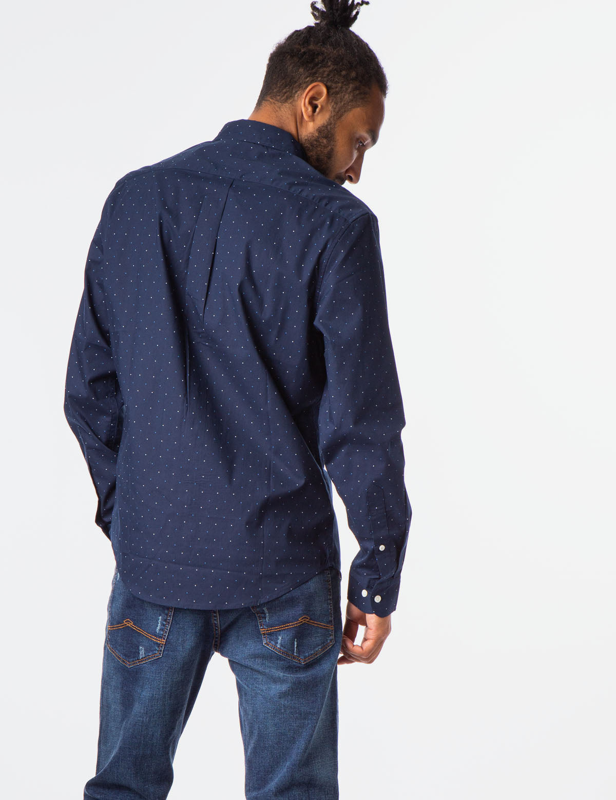 Dot Print Button-Up Shirt with Collar & Pocket | Casual Wear