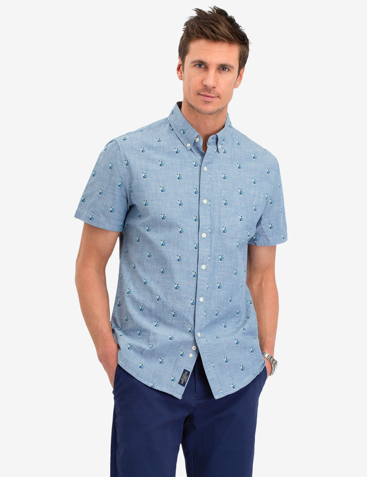 Logo Print Short Sleeve Shirt with Button Front | Casual Wear