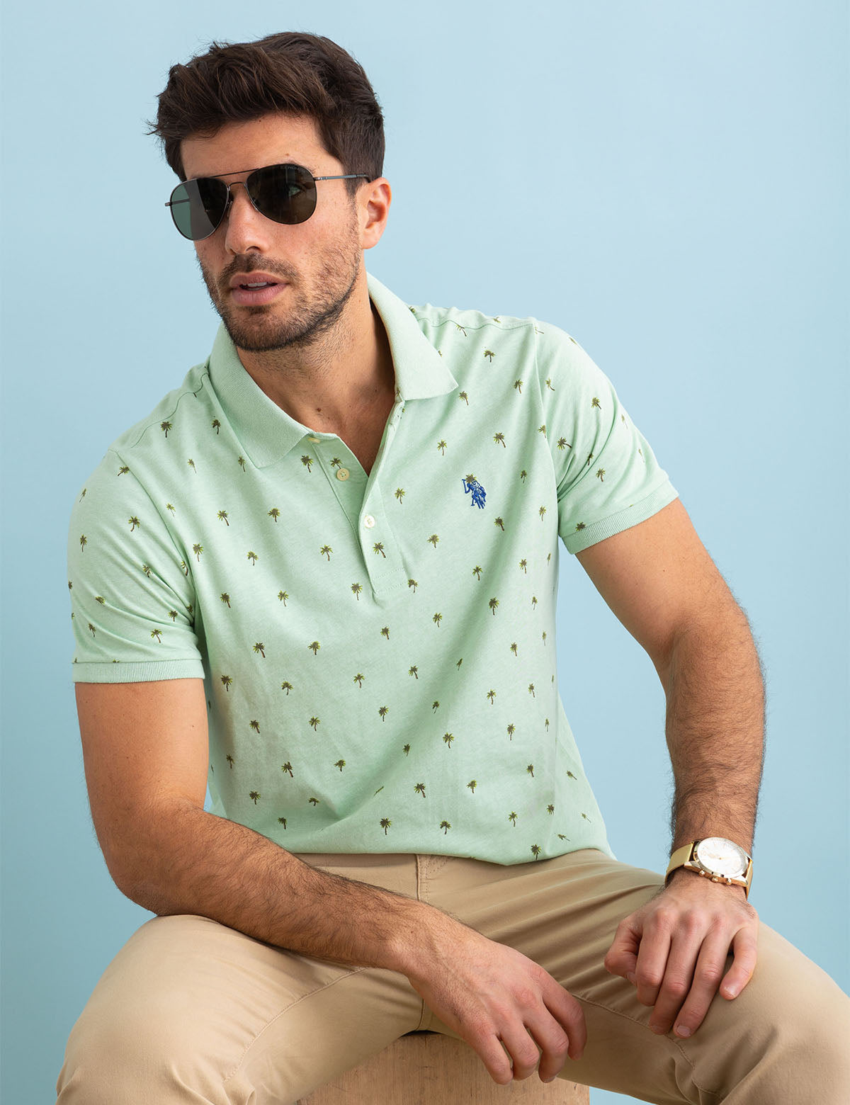 Palm Print Jersey Polo Shirt | All Over Tropical Design