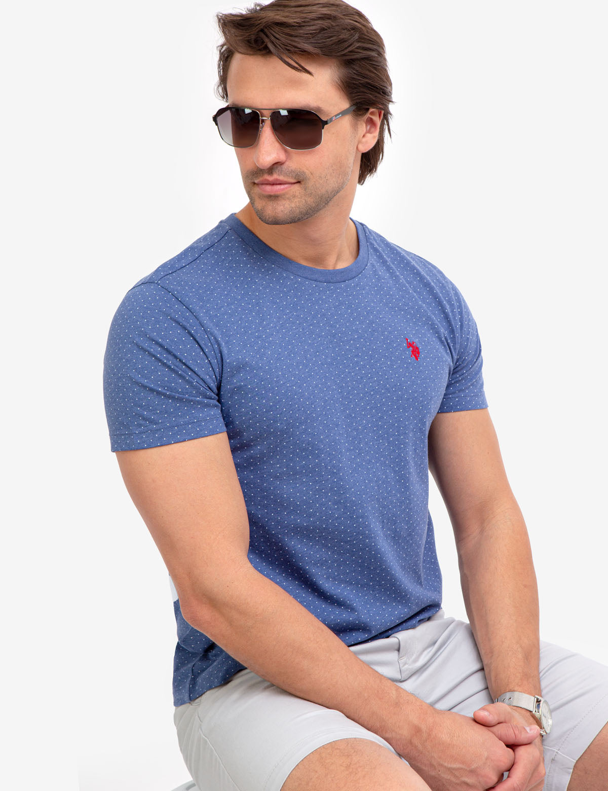 Polka Dot Print T-Shirt with Crew Neck & Short Sleeves