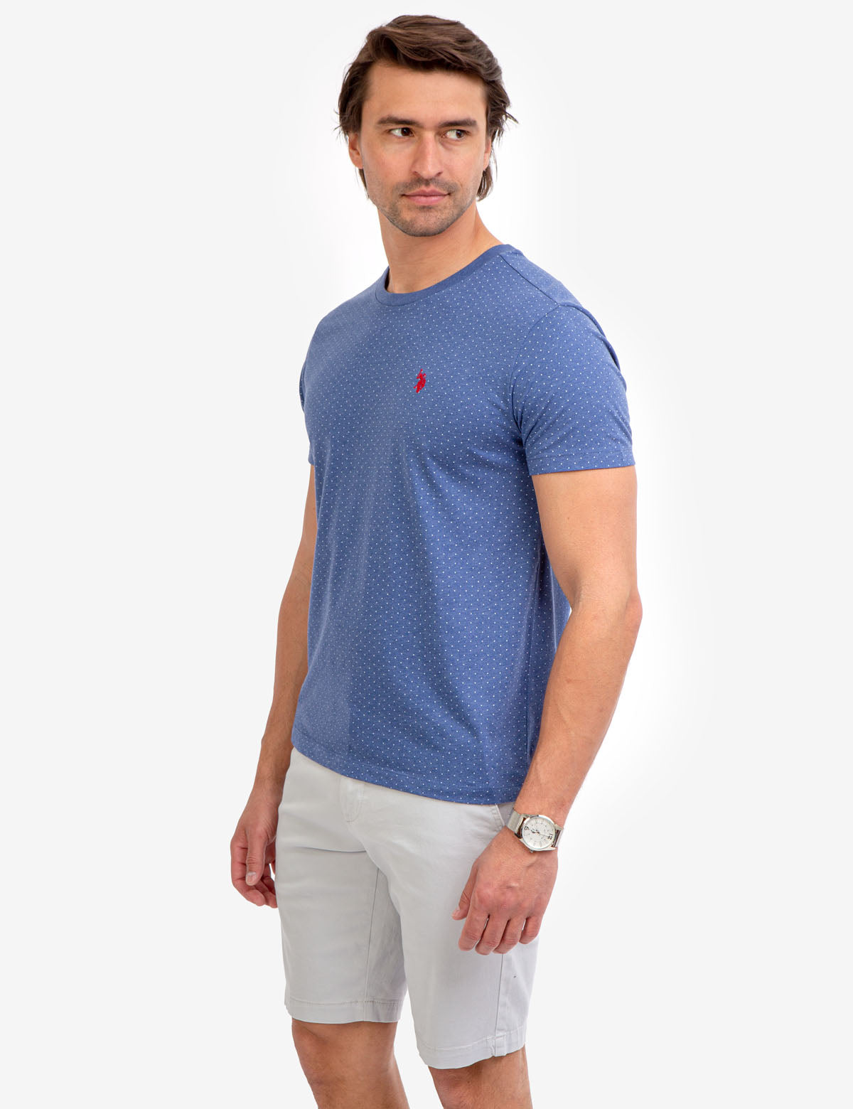 Polka Dot Print T-Shirt with Crew Neck & Short Sleeves