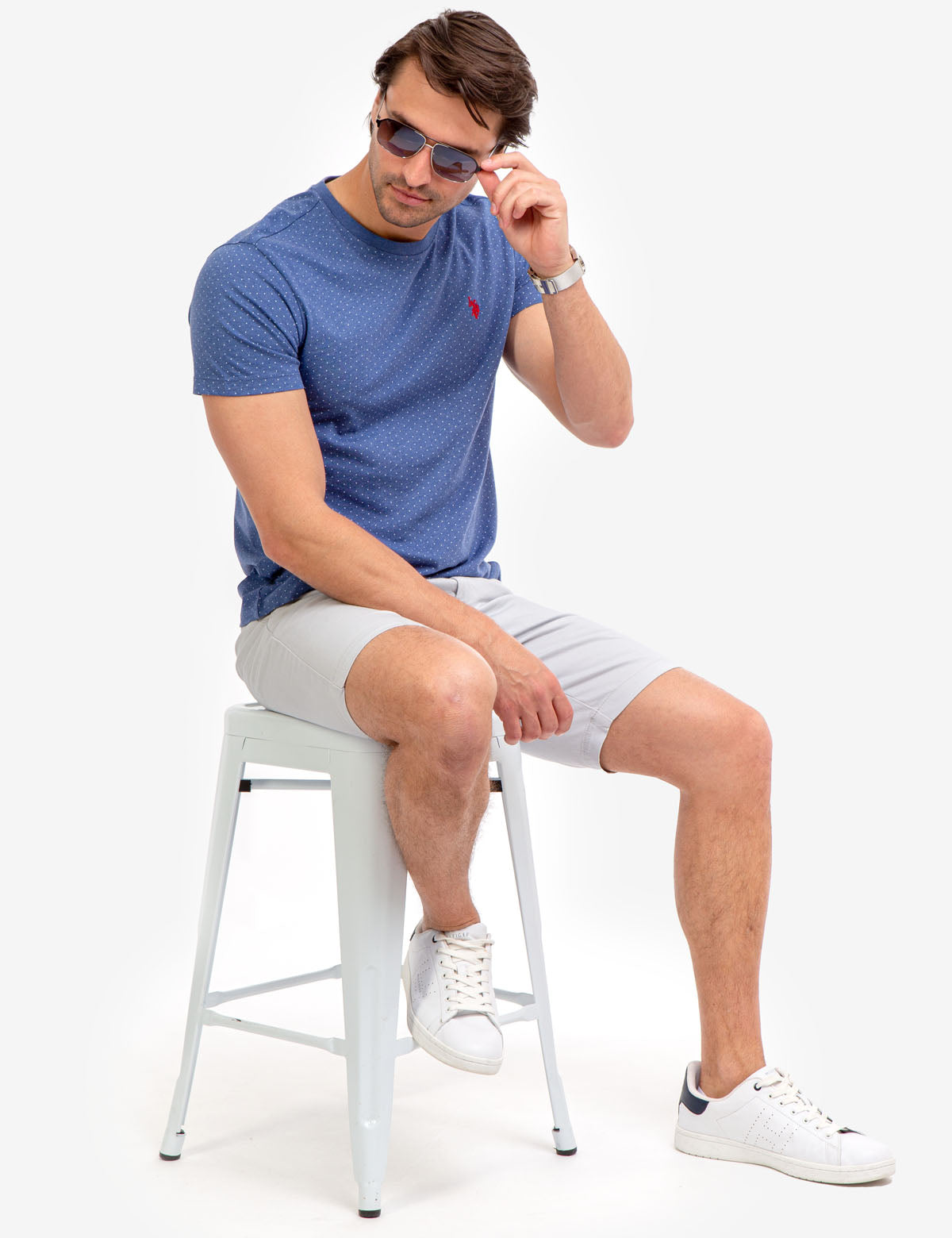Polka Dot Print T-Shirt with Crew Neck & Short Sleeves