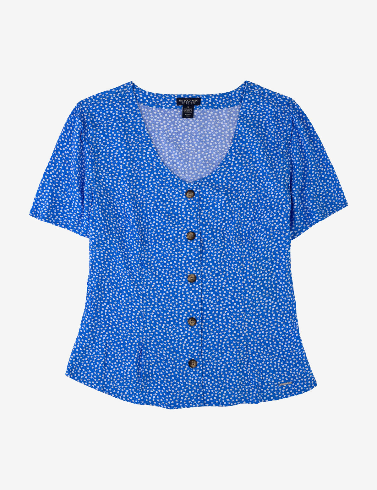 Floral Print Rayon Top with Button Front | Scoop Neck & Short Sleeves
