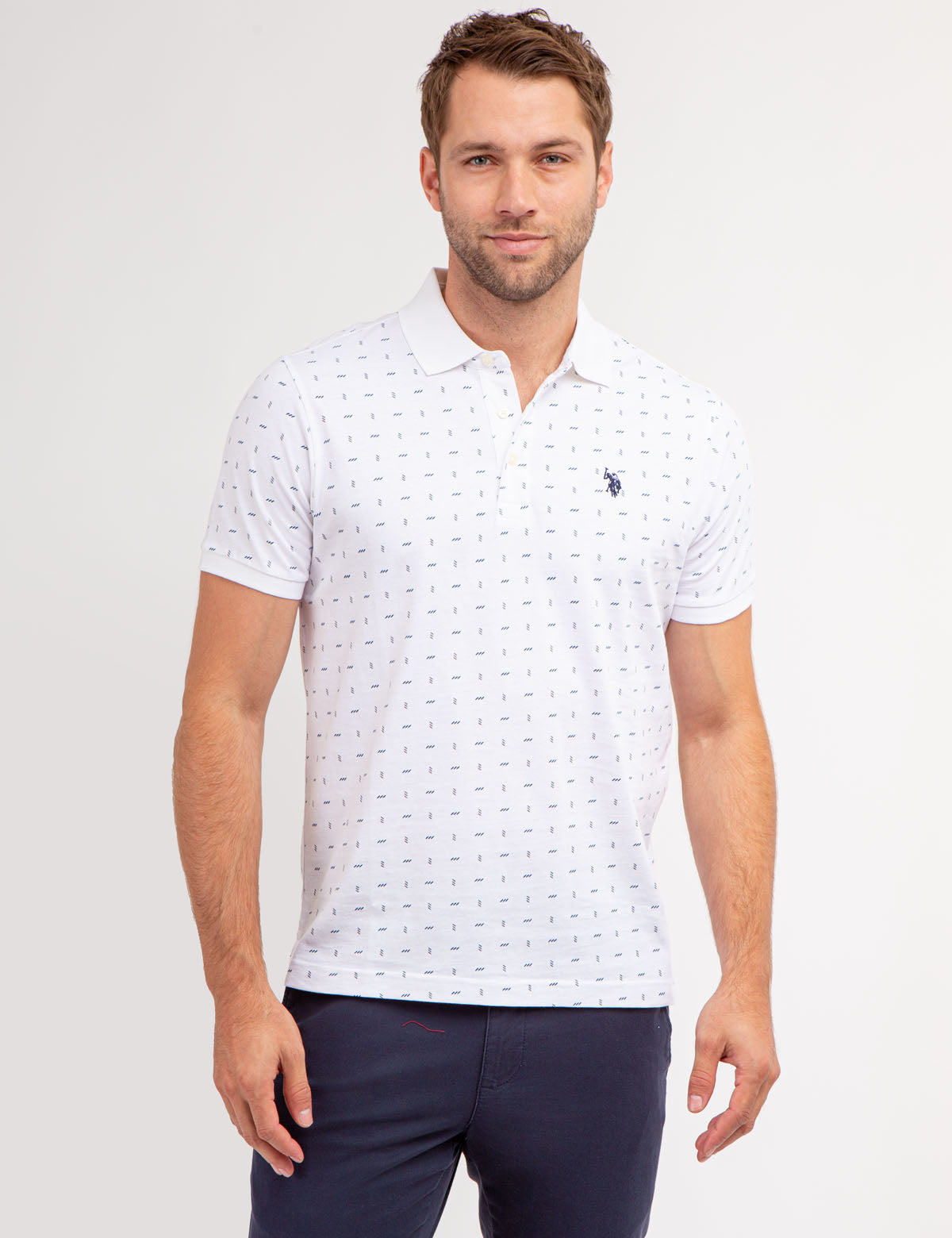 Printed Cotton Polo Shirt with Embroidered Logo | Classic Collar Design