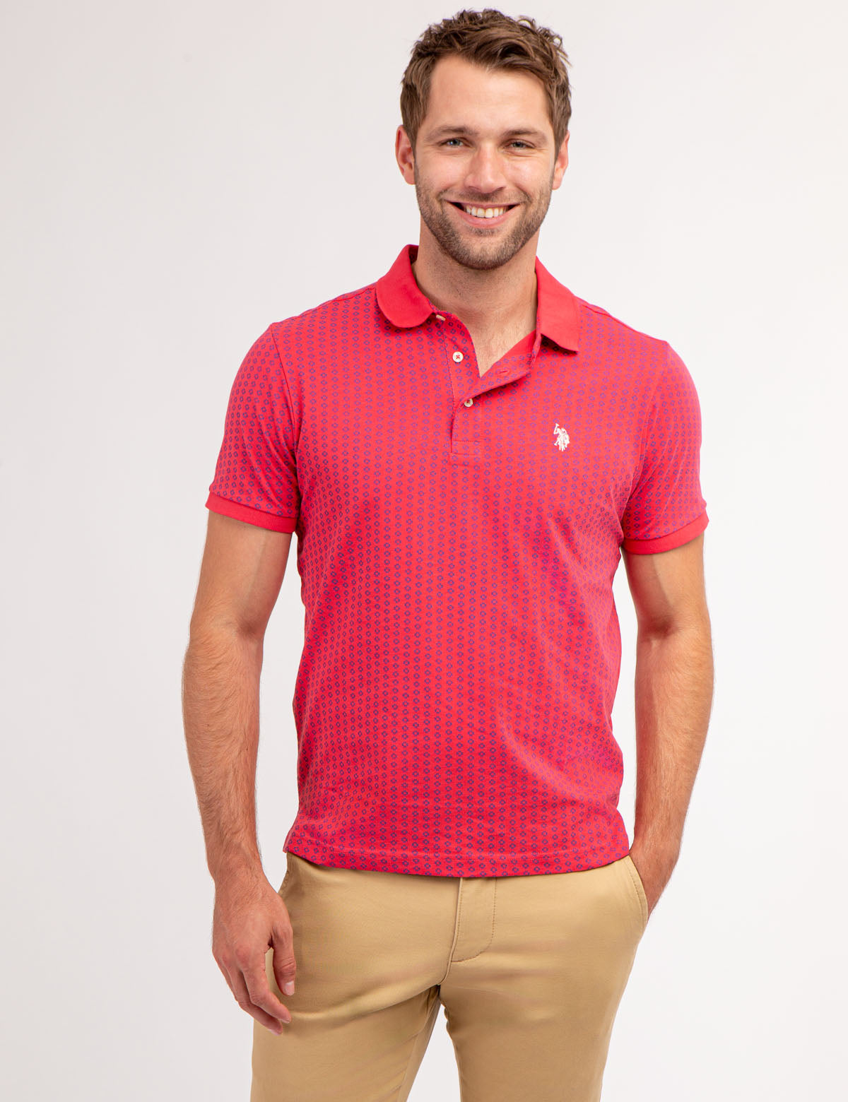 Printed Cotton Polo Shirt with Embroidered Logo | Classic Collar Design