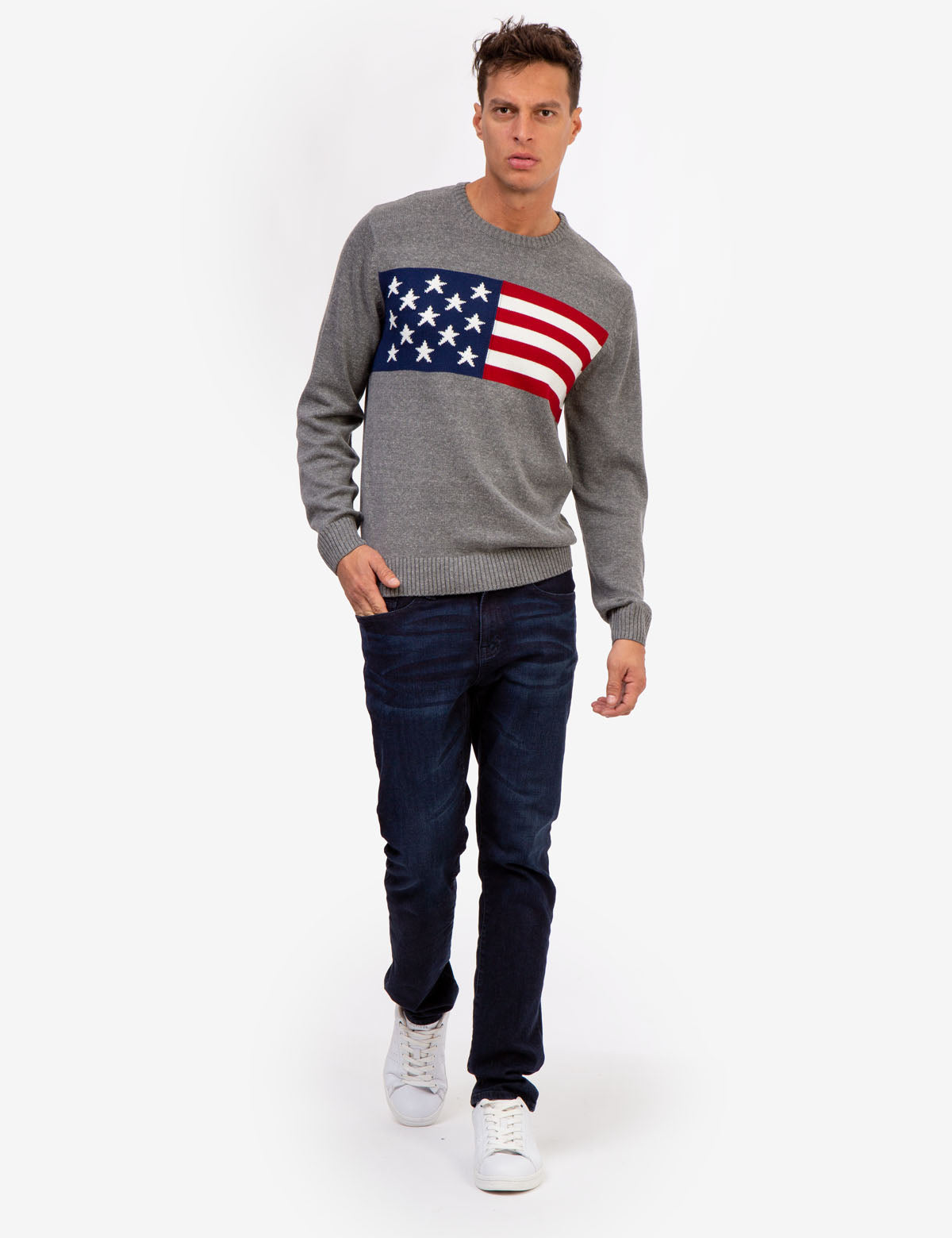 American Flag Crew Neck Sweater | Patriotic Cotton Pullover