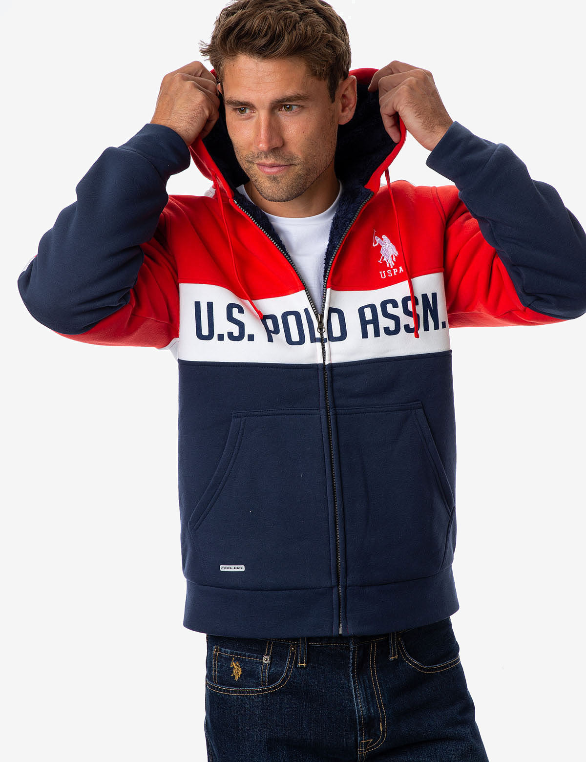 Colorblock Sherpa Hoodie with Logo & Kangaroo Pockets | U.S. Polo Assn