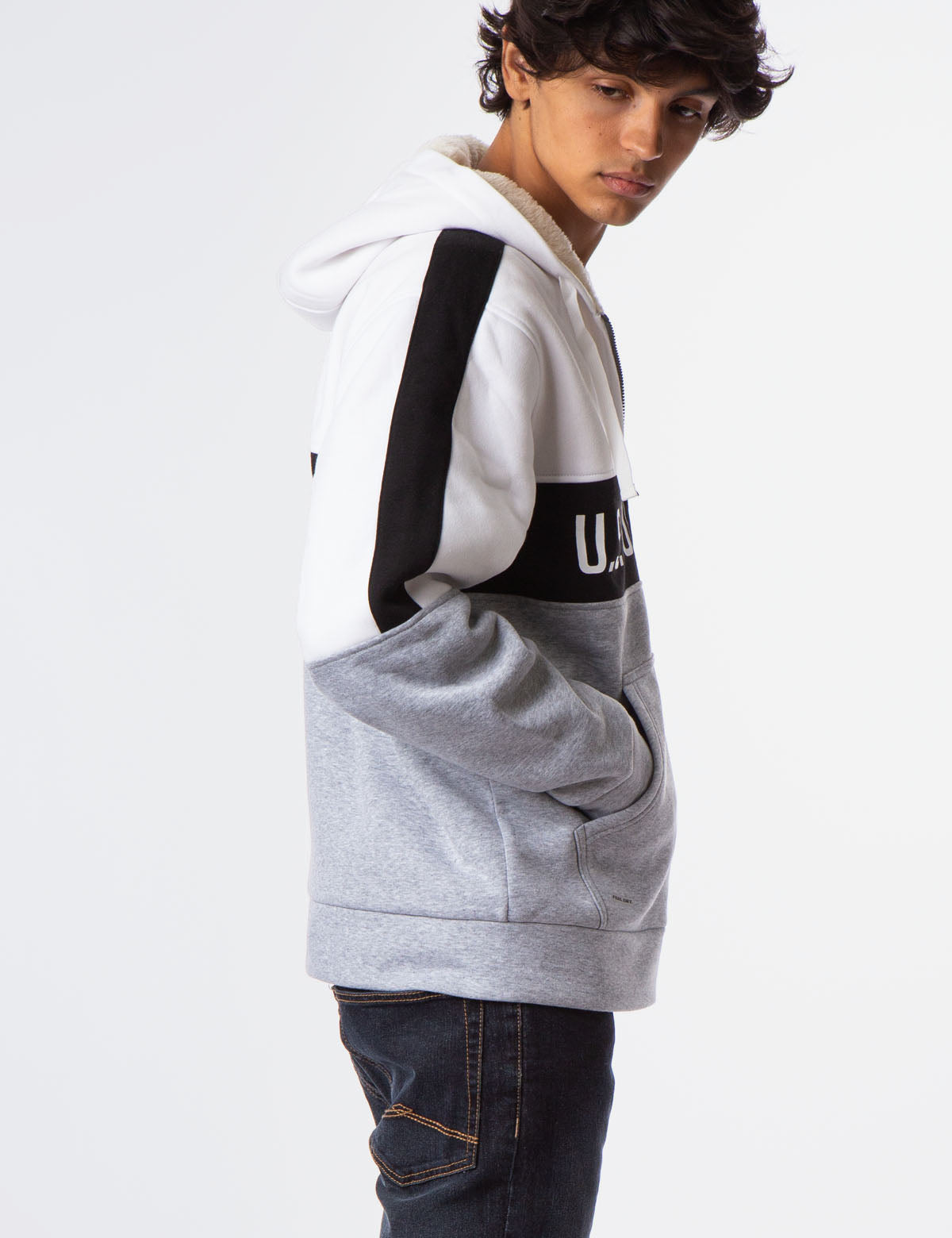Colorblock Sherpa Hoodie with Logo & Kangaroo Pockets | U.S. Polo Assn