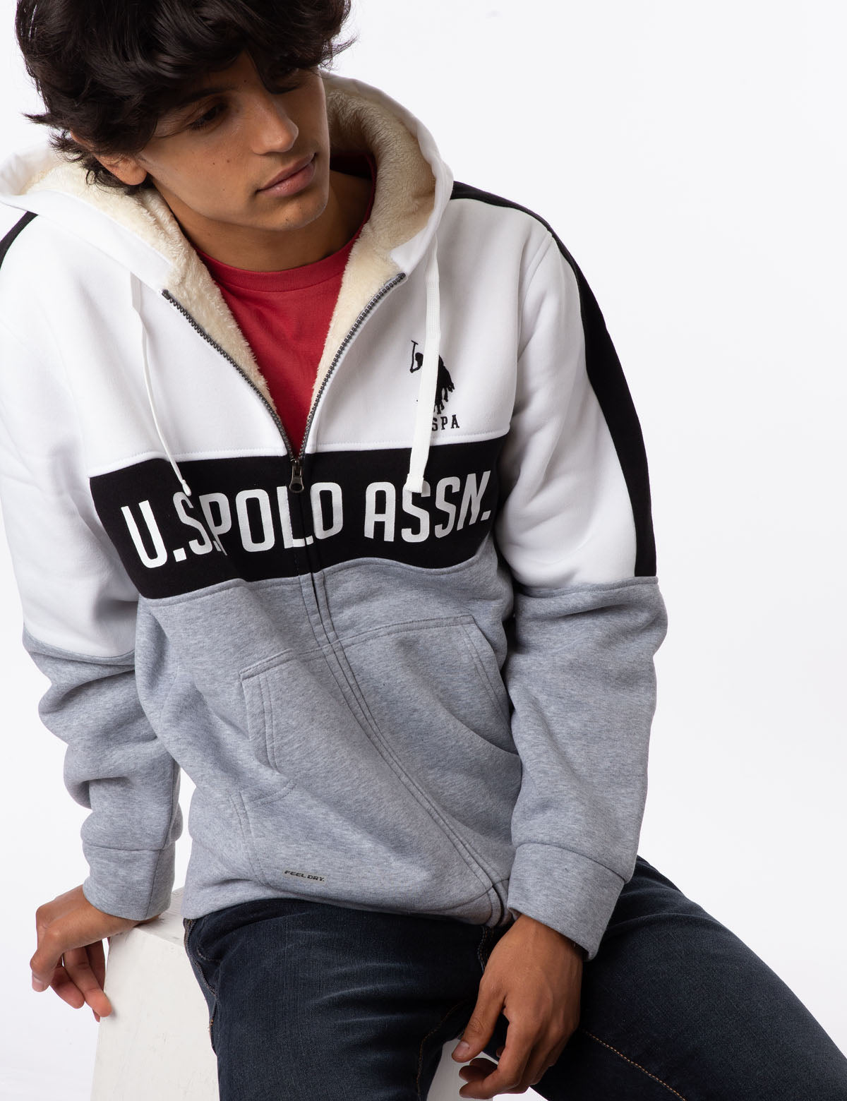Colorblock Sherpa Hoodie with Logo & Kangaroo Pockets | U.S. Polo Assn