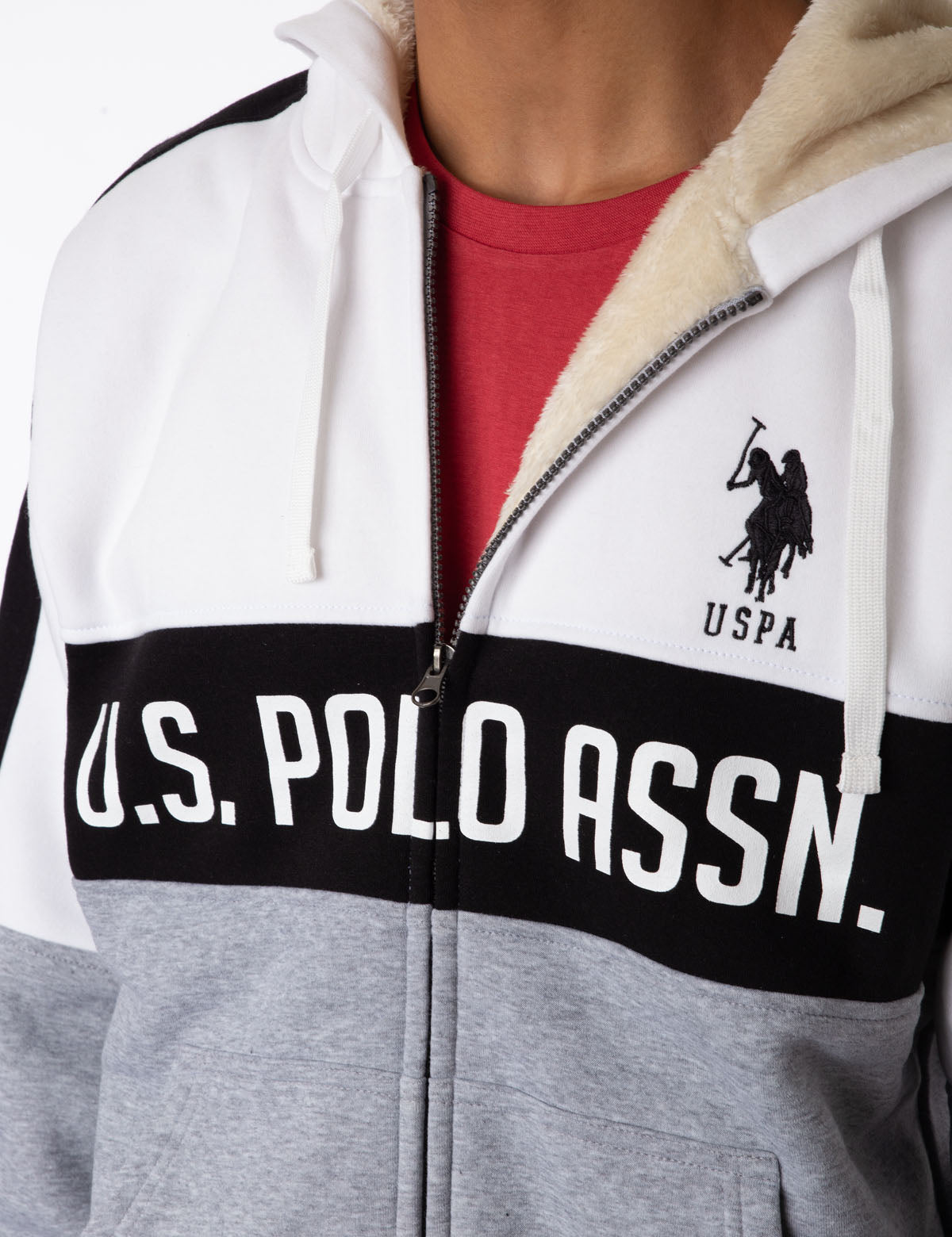 Colorblock Sherpa Hoodie with Logo & Kangaroo Pockets | U.S. Polo Assn