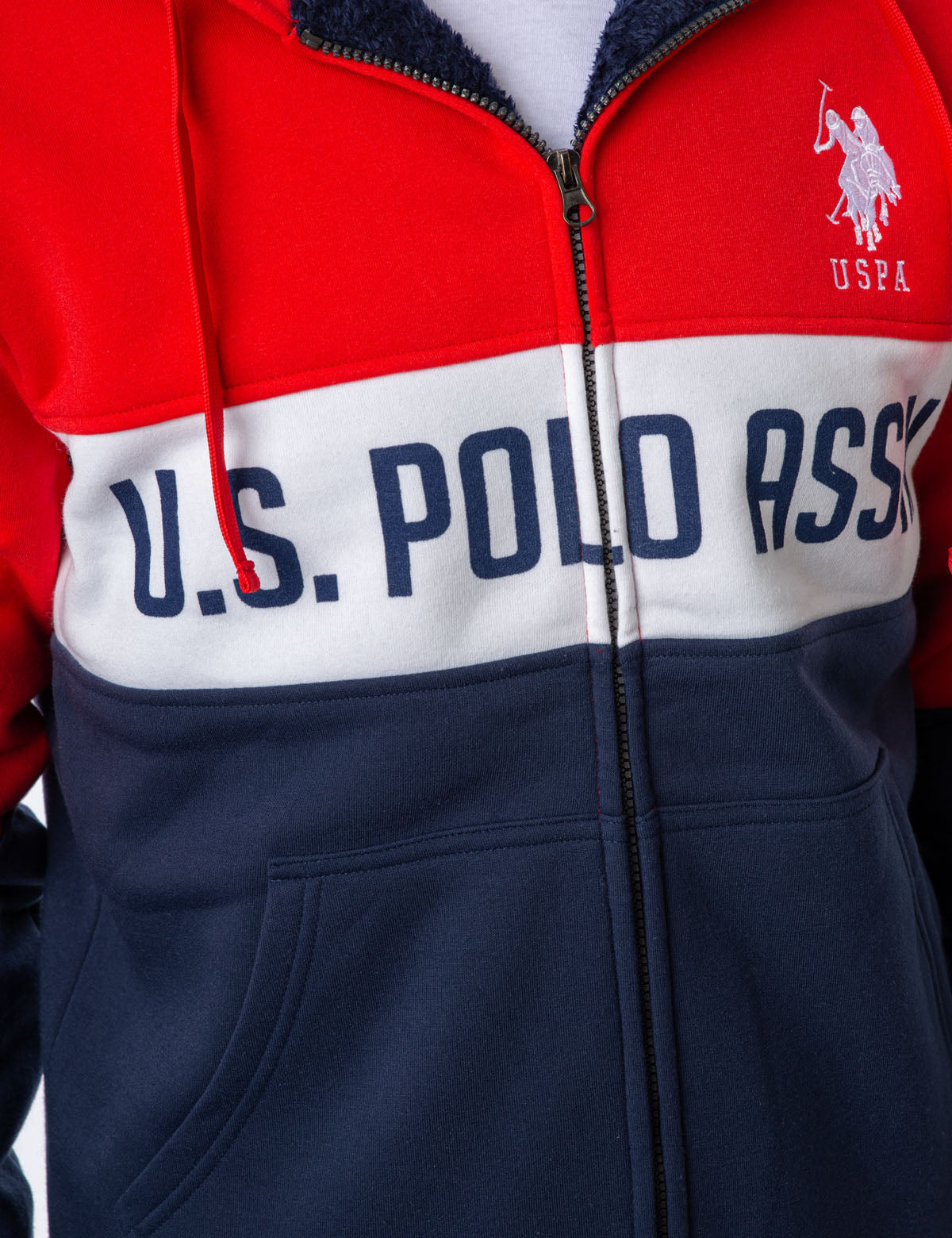 Colorblock Sherpa Hoodie with Logo & Kangaroo Pockets | U.S. Polo Assn