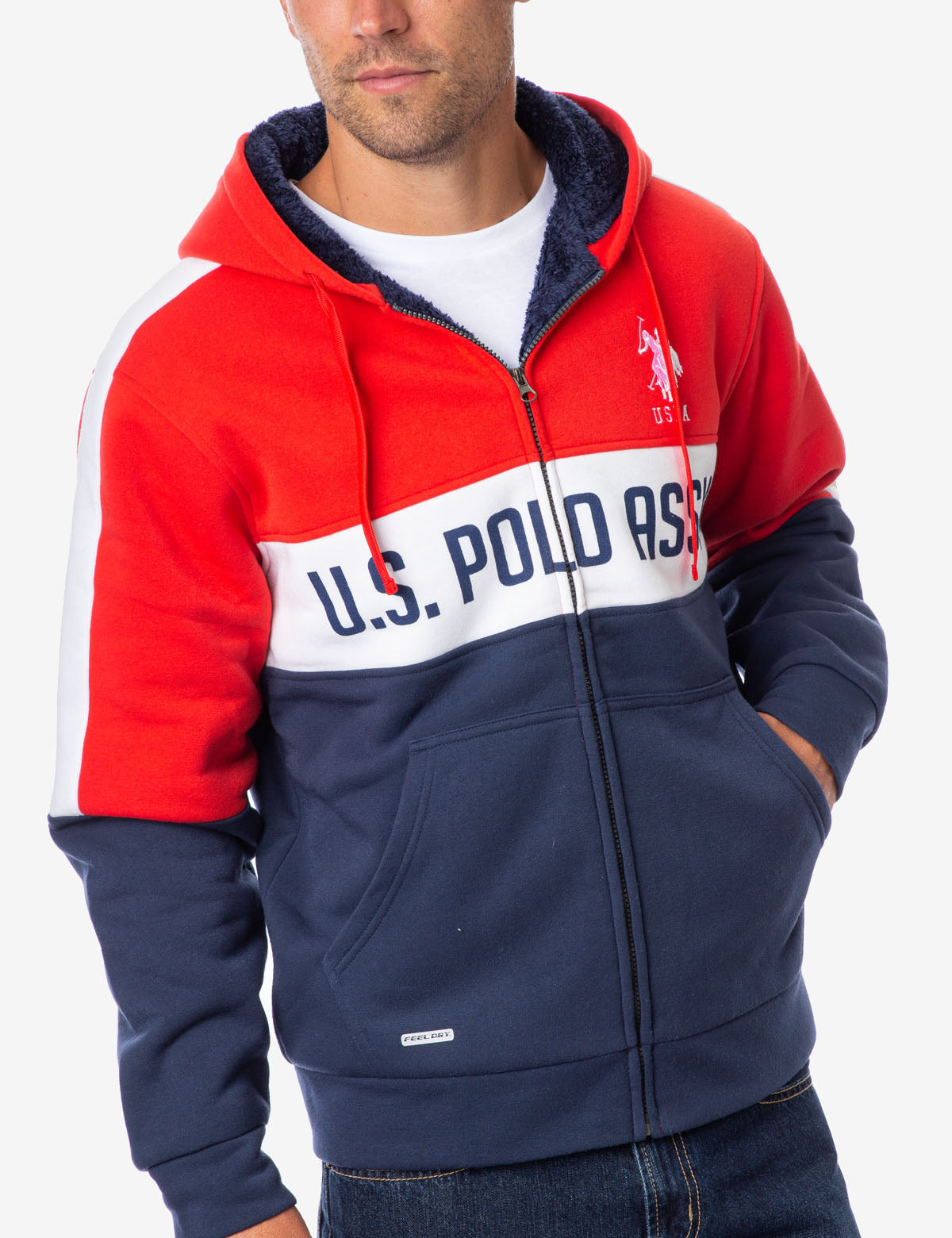 Colorblock Sherpa Hoodie with Logo & Kangaroo Pockets | U.S. Polo Assn