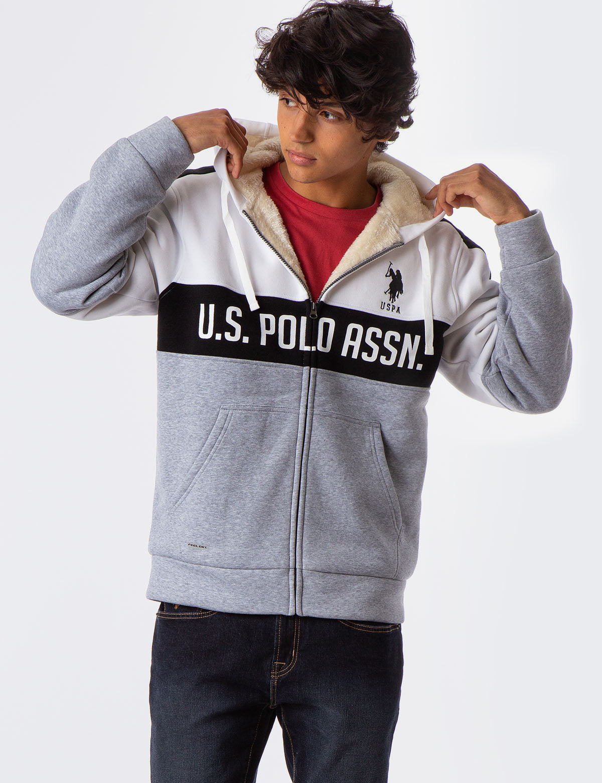 Colorblock Sherpa Hoodie with Logo & Kangaroo Pockets | U.S. Polo Assn