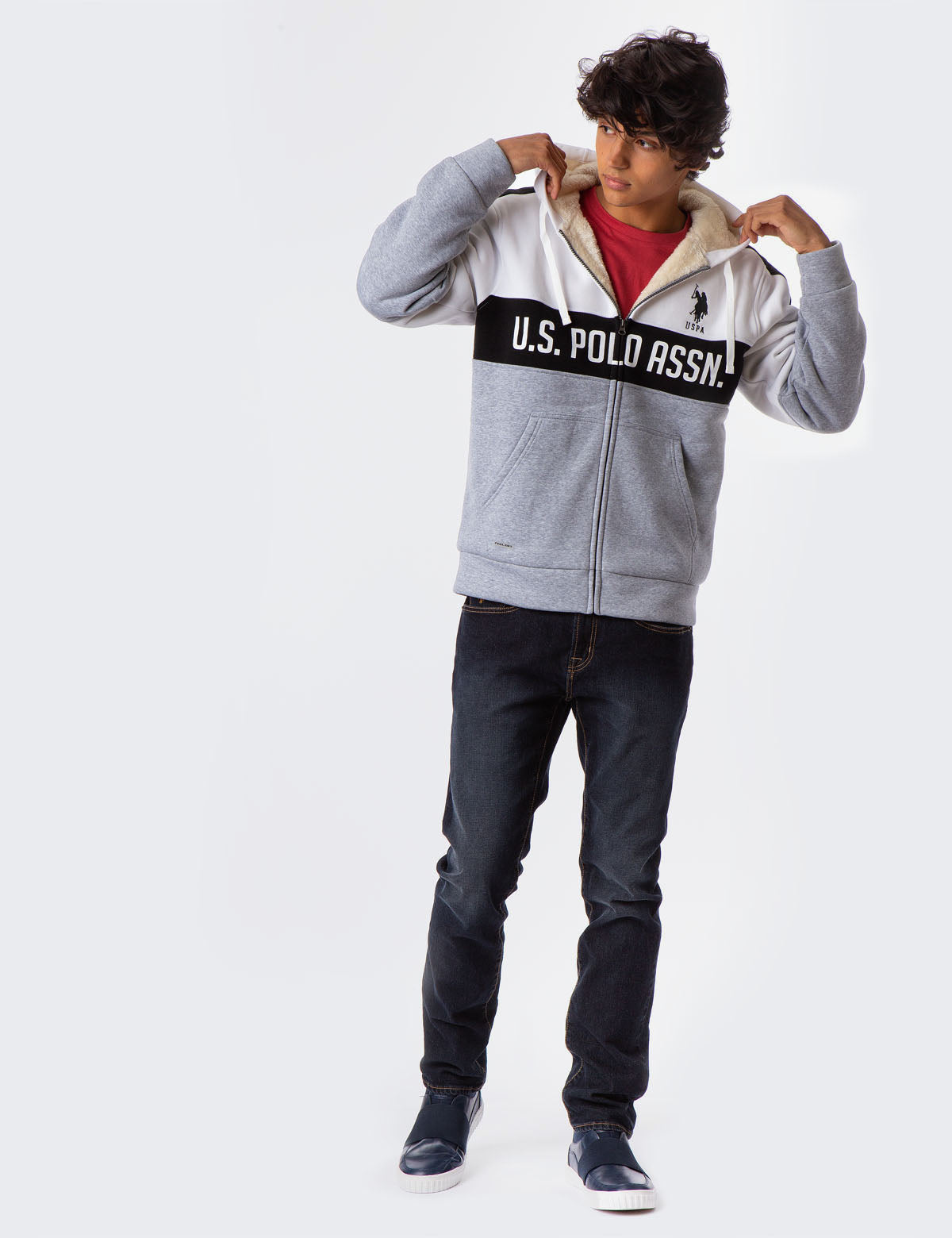 Colorblock Sherpa Hoodie with Logo & Kangaroo Pockets | U.S. Polo Assn