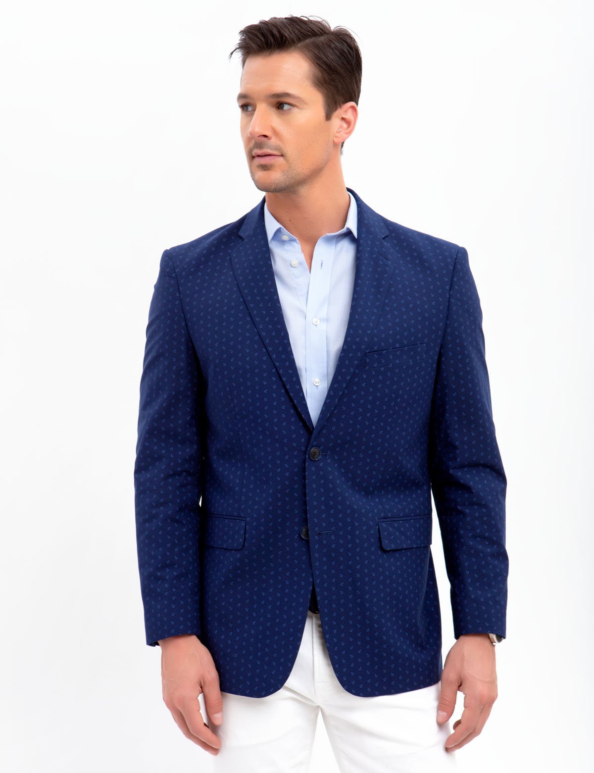 Anchor Print Cotton Sportcoat for Men | Single-Breasted & Dry Clean