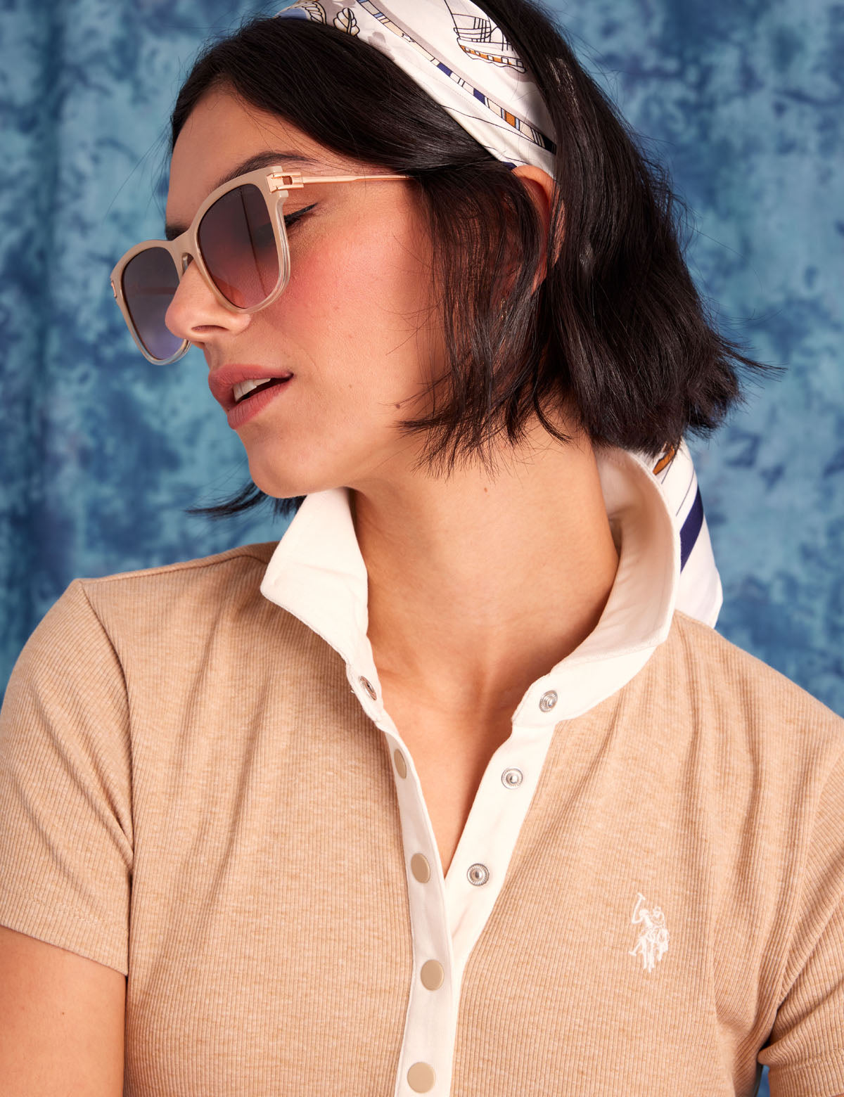 Ribbed Polo Shirt with Contrast Snap Detail | Contrast