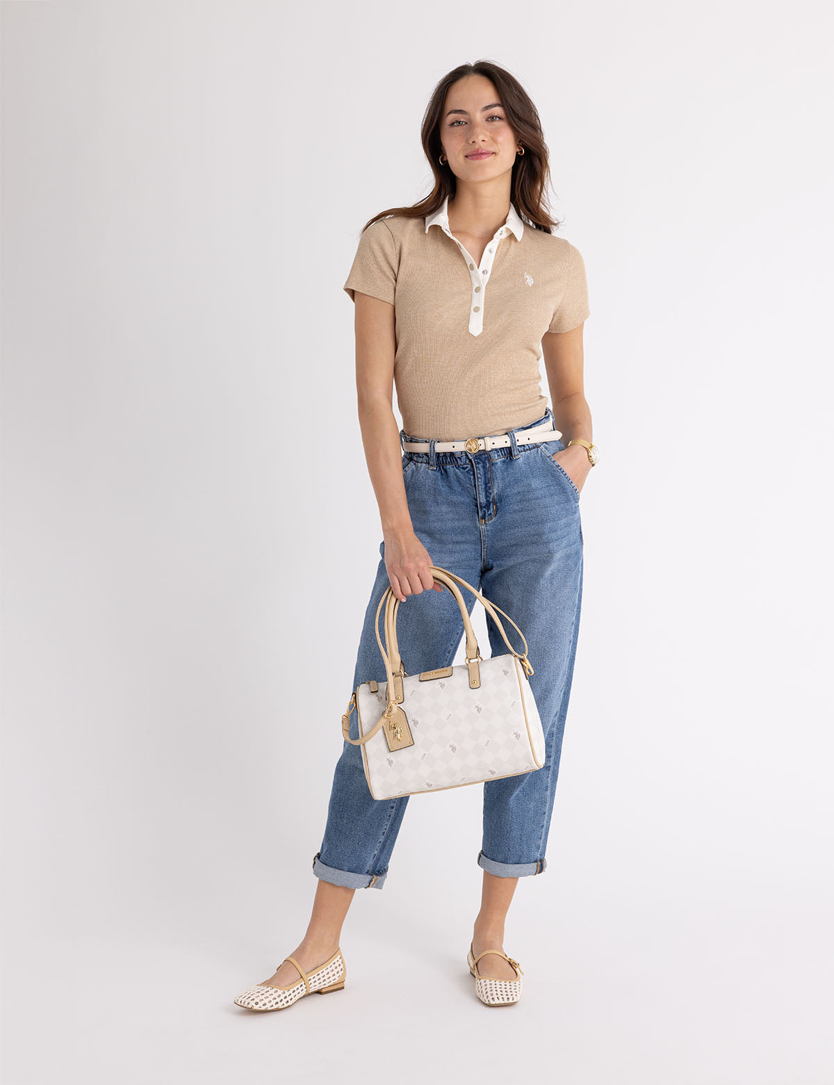 Ribbed Polo Shirt with Contrast Snap Detail | Contrast