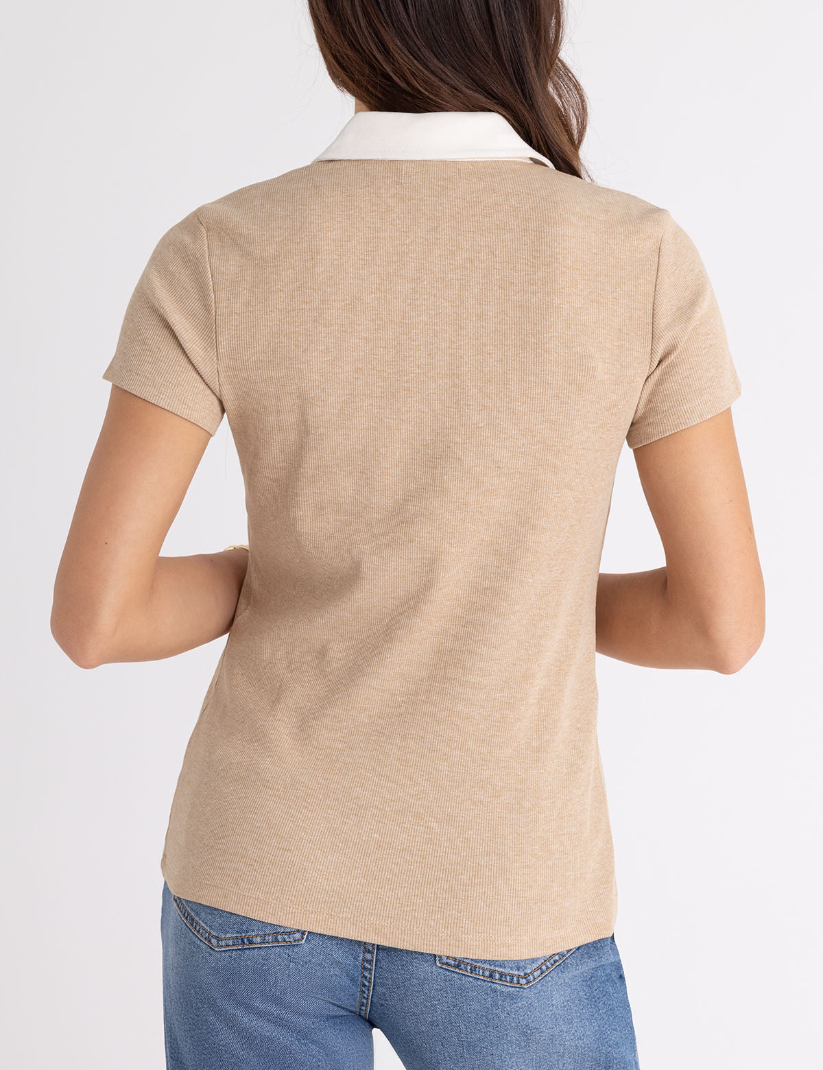 Ribbed Polo Shirt with Contrast Snap Detail | Contrast