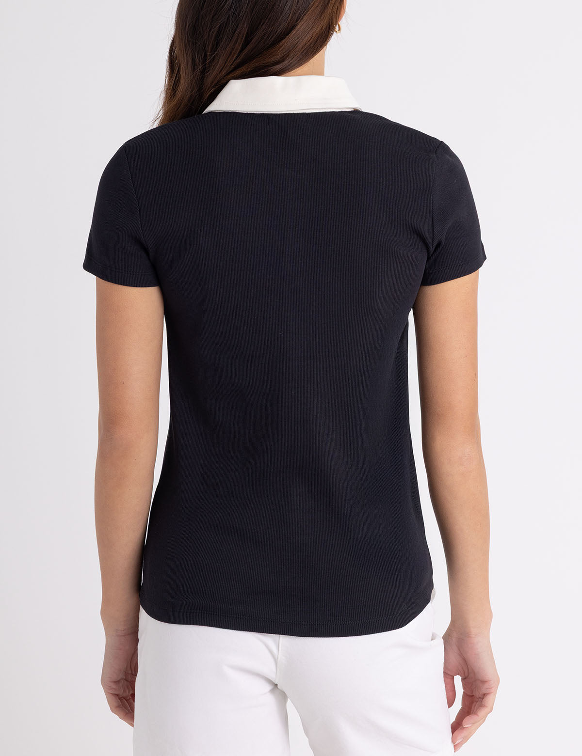 Ribbed Polo Shirt with Contrast Snap Detail | Contrast