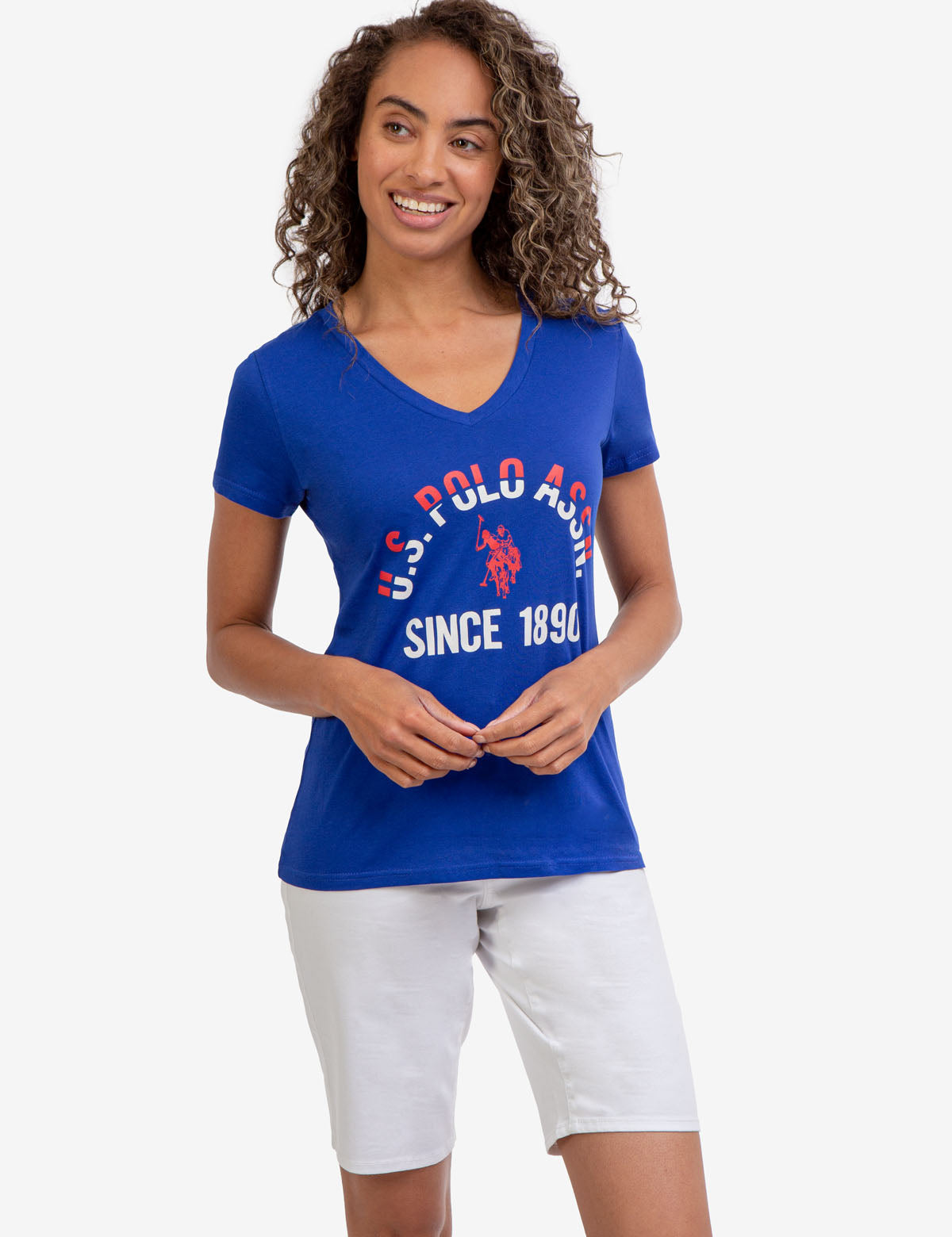 V-Neck Graphic T-Shirt with Arch Logo Print | Short Sleeve Tee