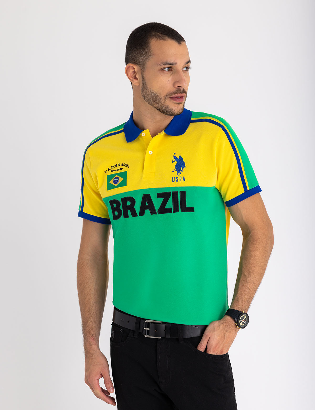 Brazil Color Block Pique Polo Shirt for Men | Casual Summer Wear