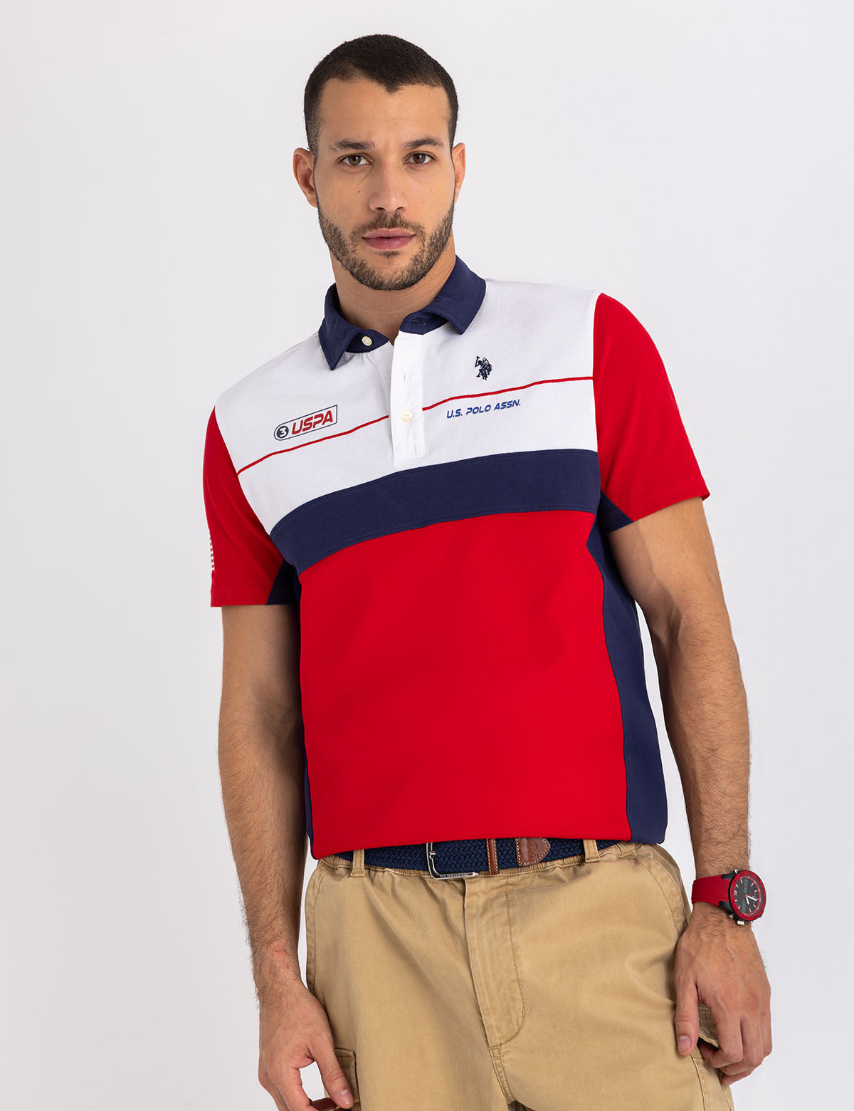 Color Block Pique Polo Shirt with Race Graphic | Sporty Casual Wear