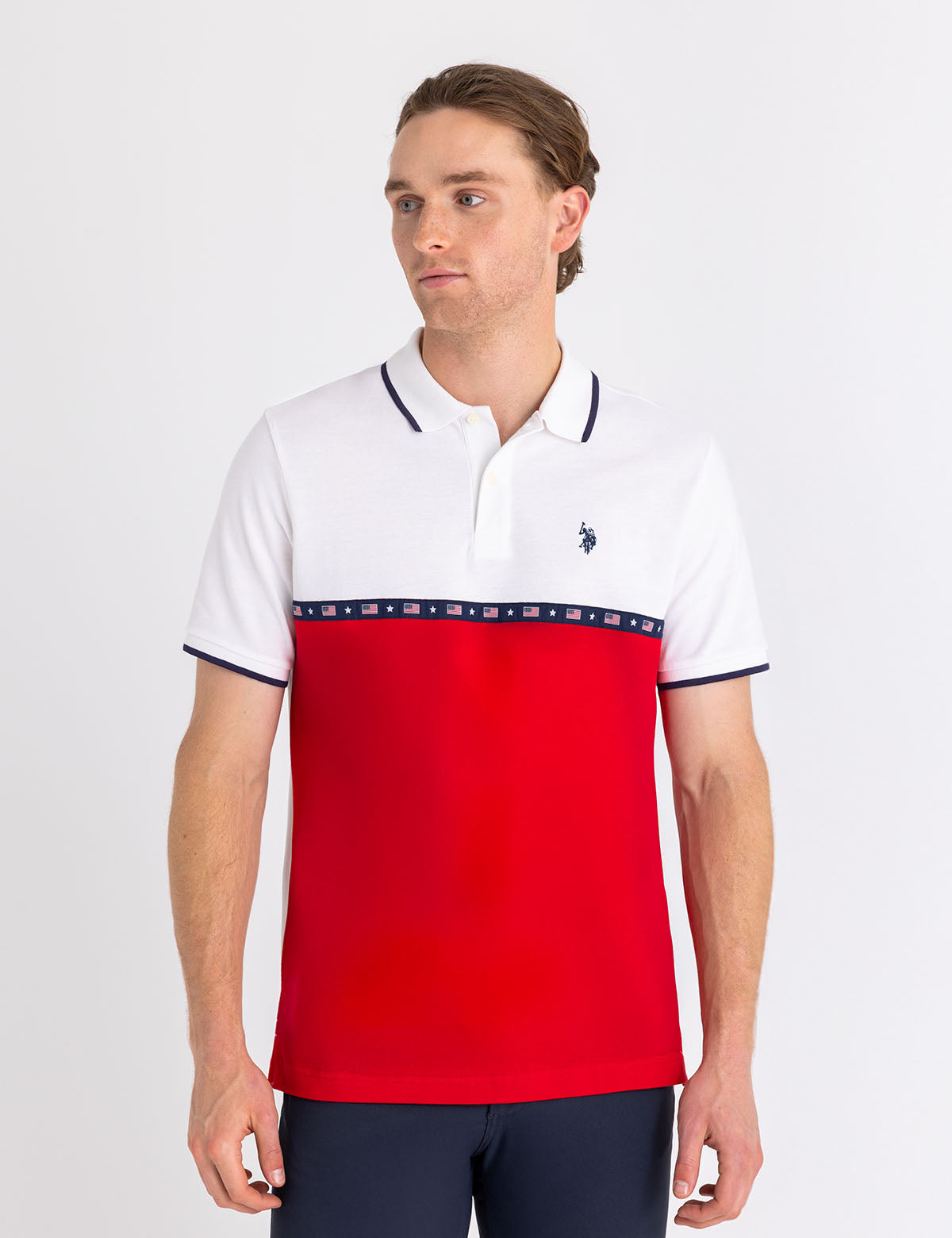 Color Block Pique Polo Shirt with Flag Tape Design