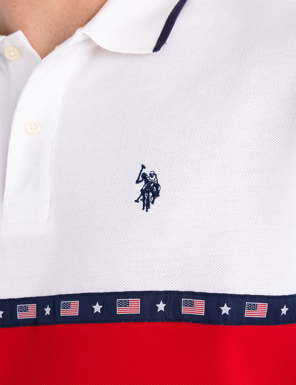 Color Block Pique Polo Shirt with Flag Tape Design