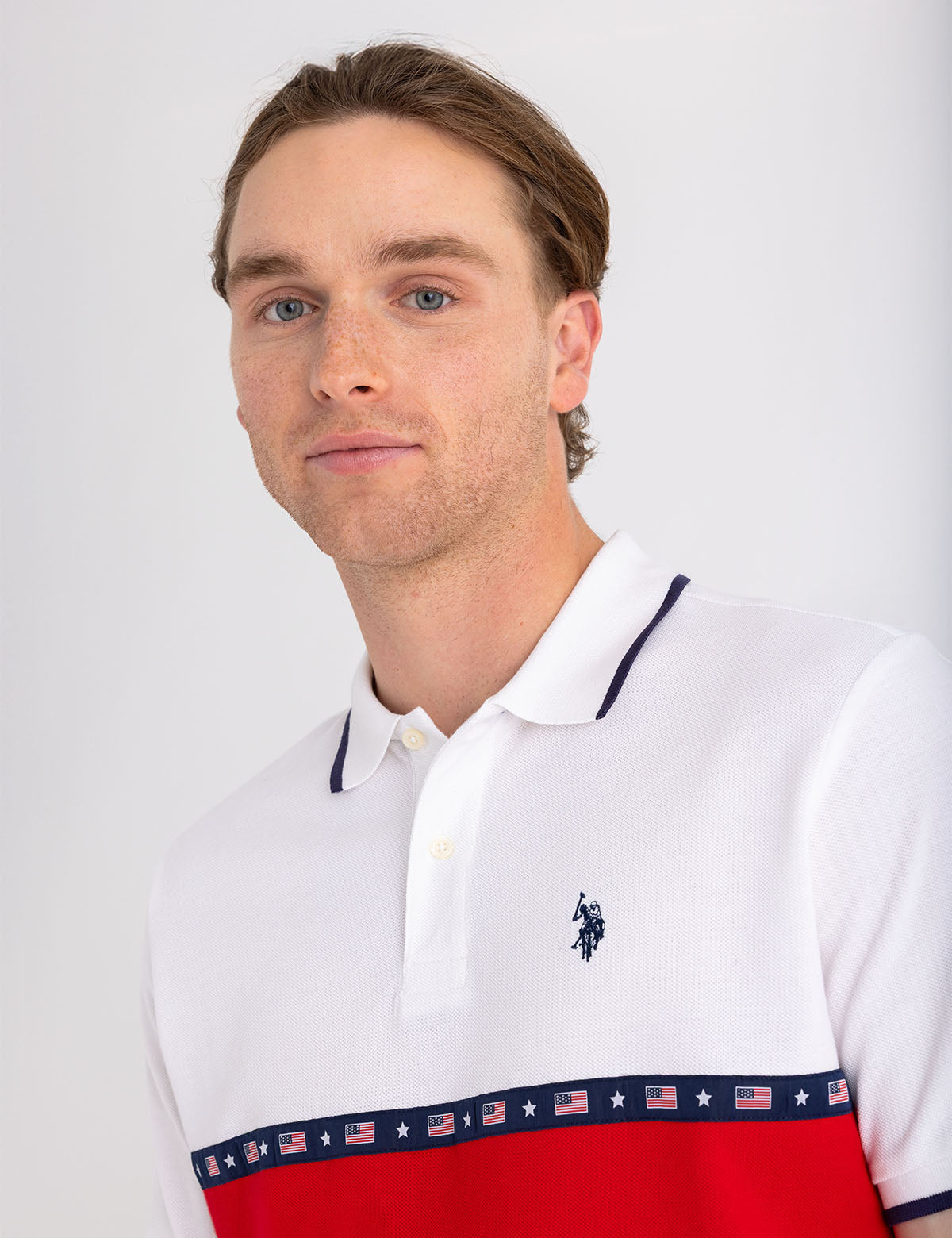 Color Block Pique Polo Shirt with Flag Tape Design