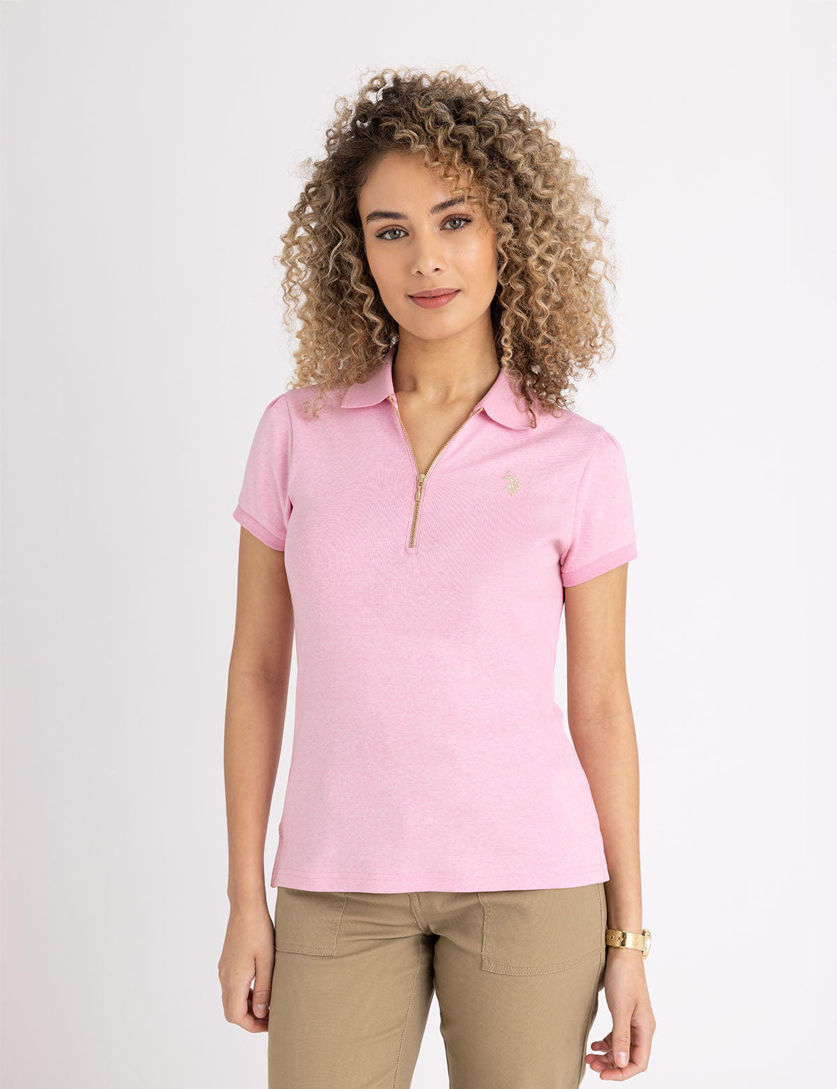 Half Zip Puff Sleeve Polo Shirt | Heather Knit Style