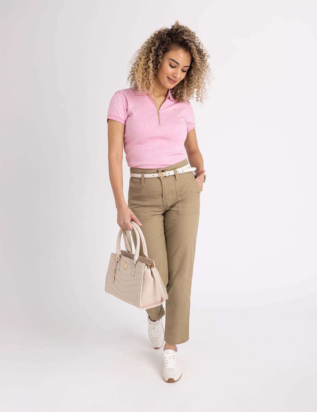 Half Zip Puff Sleeve Polo Shirt | Heather Knit Style