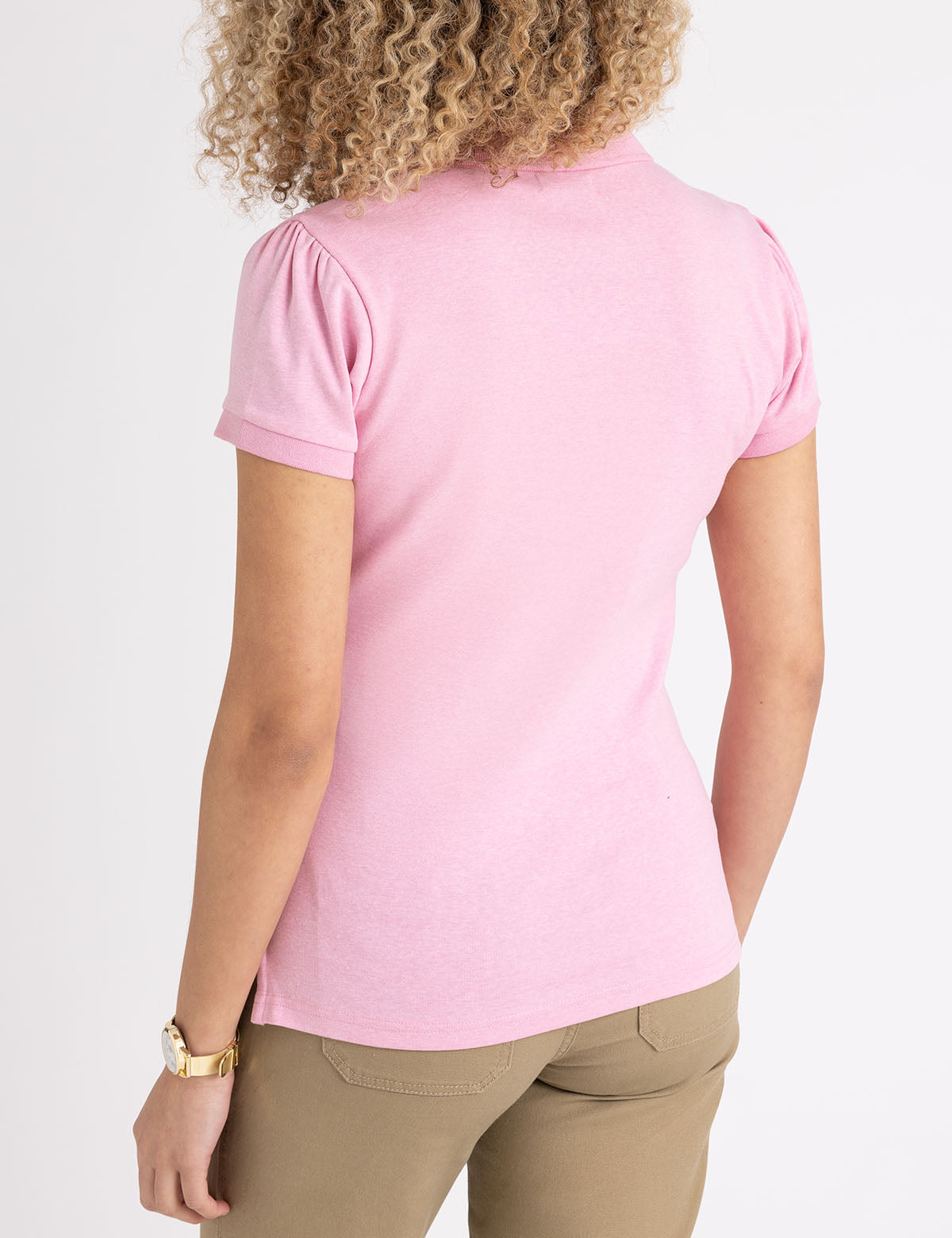 Half Zip Puff Sleeve Polo Shirt | Heather Knit Style