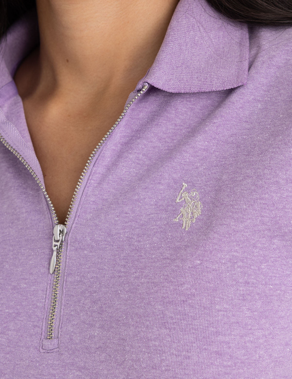 Half Zip Puff Sleeve Polo Shirt | Heather Knit Style