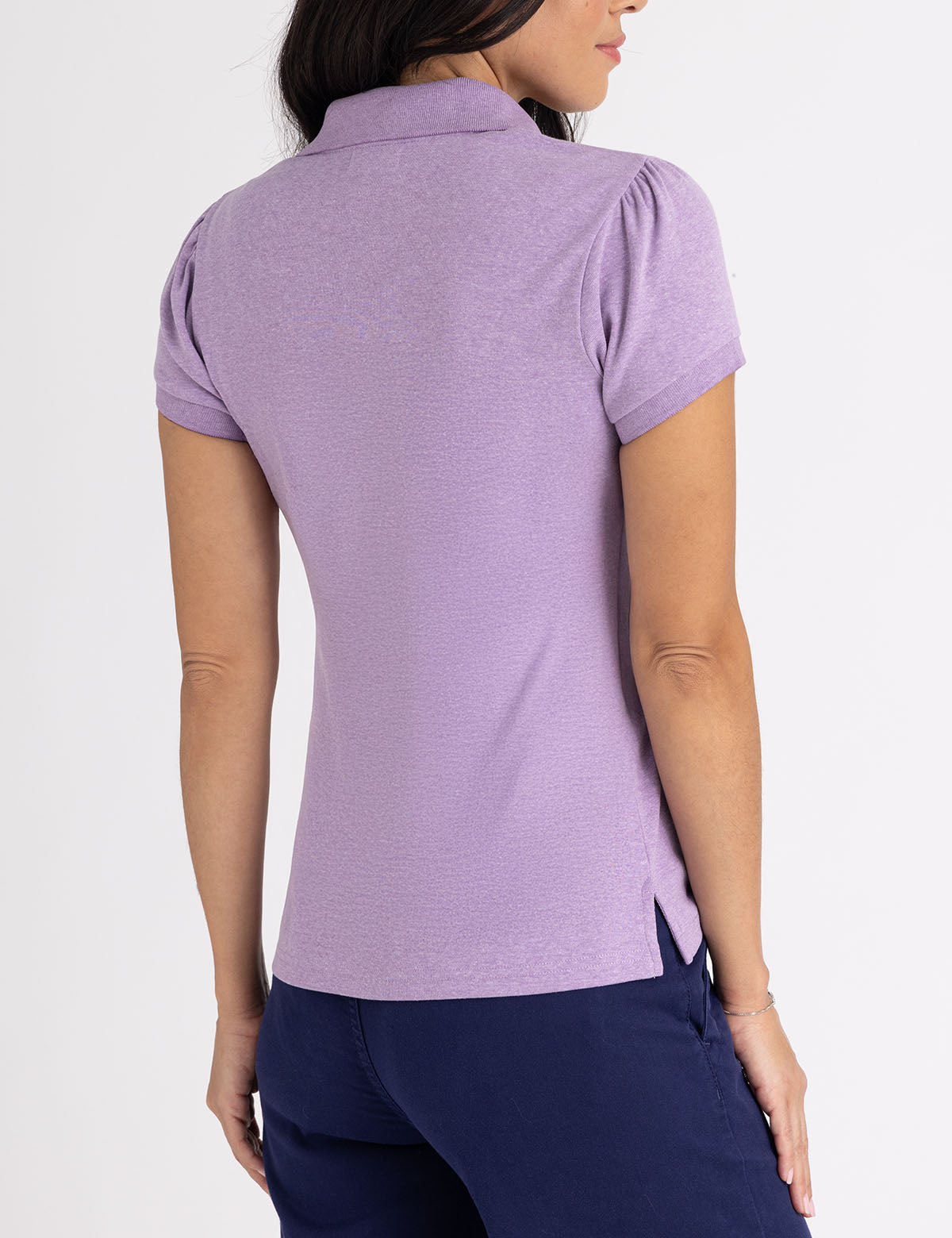 Half Zip Puff Sleeve Polo Shirt | Heather Knit Style