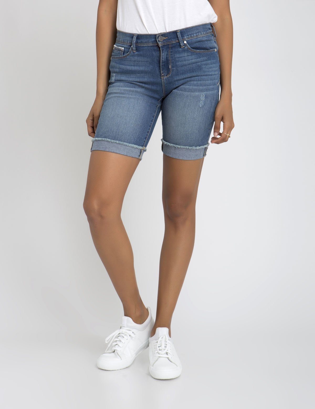 Men's Stretch Bermuda Denim Shorts with 5 Pockets | Medium Wash