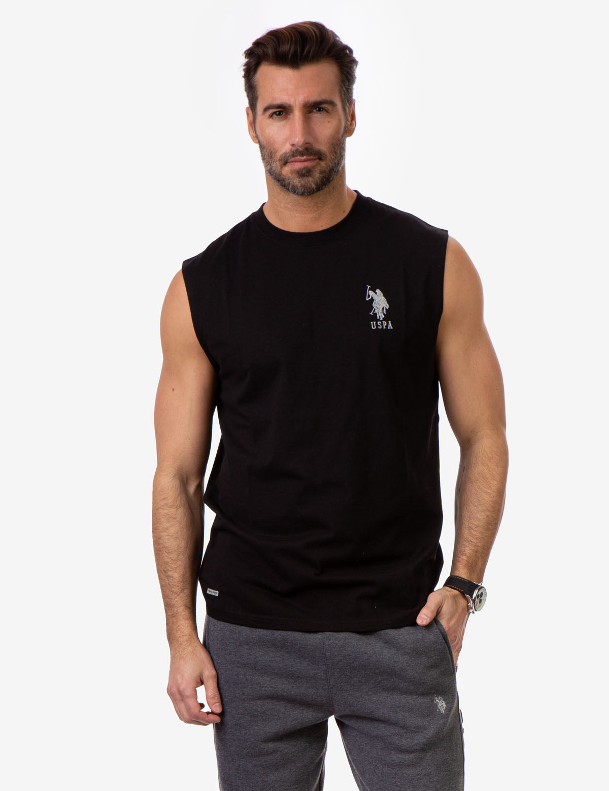 Muscle Tank Top with Large Logo | Sleeveless Crew Neck