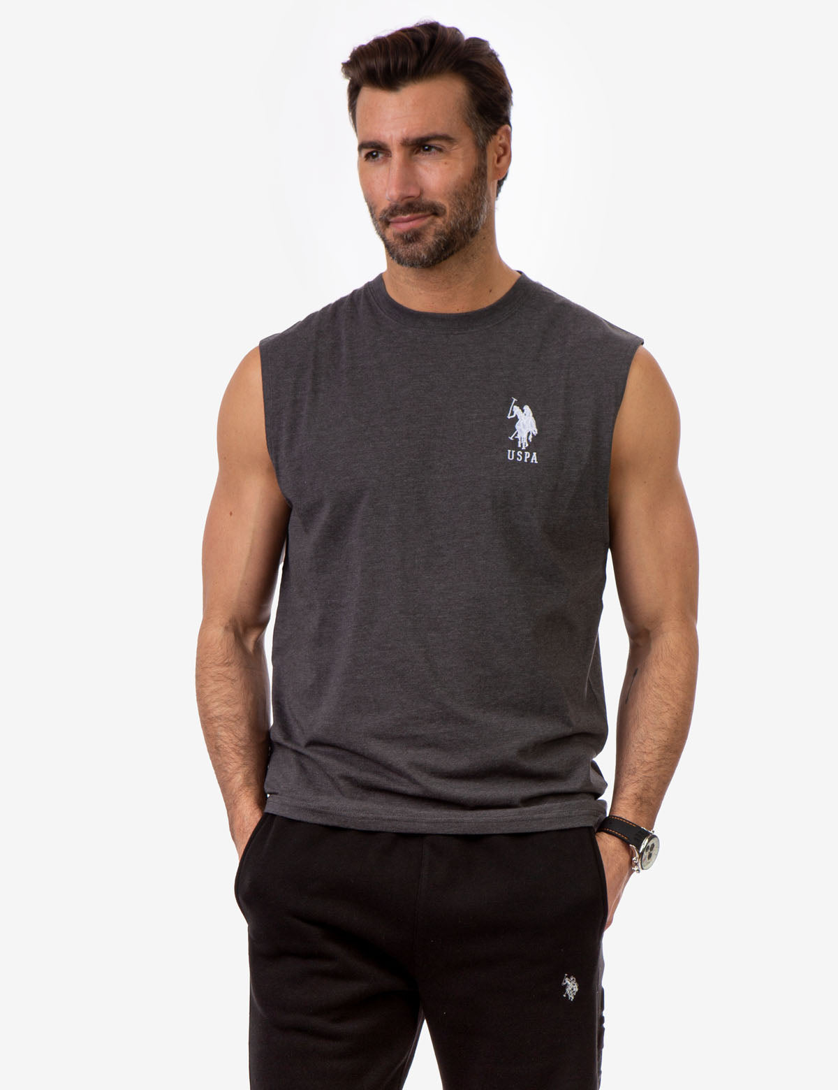 Muscle Tank Top with Large Logo | Sleeveless Crew Neck
