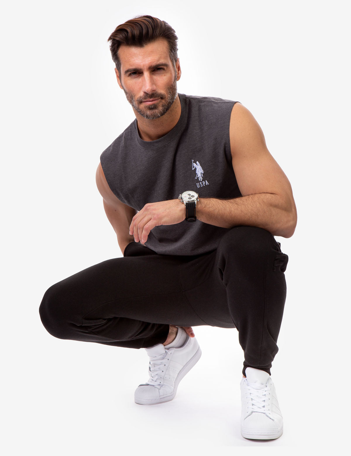 Muscle Tank Top with Large Logo | Sleeveless Crew Neck