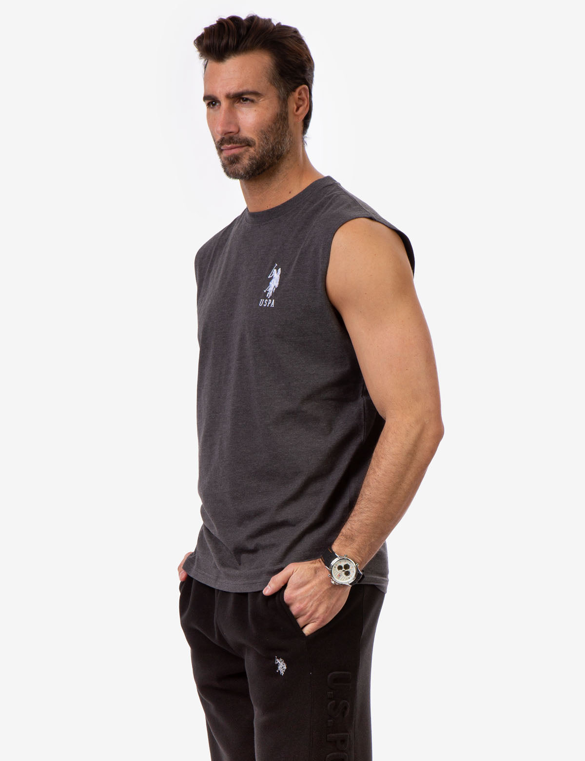Muscle Tank Top with Large Logo | Sleeveless Crew Neck