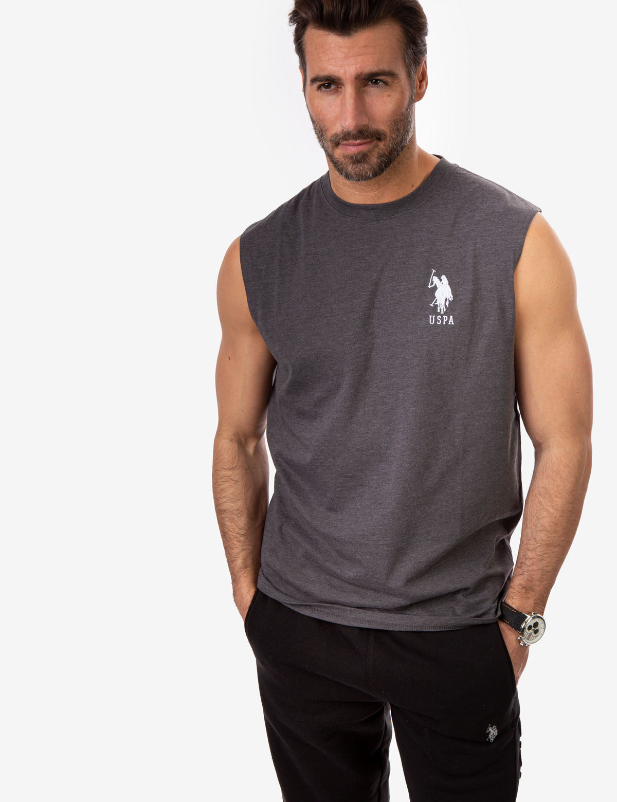 Muscle Tank Top with Large Logo | Sleeveless Crew Neck