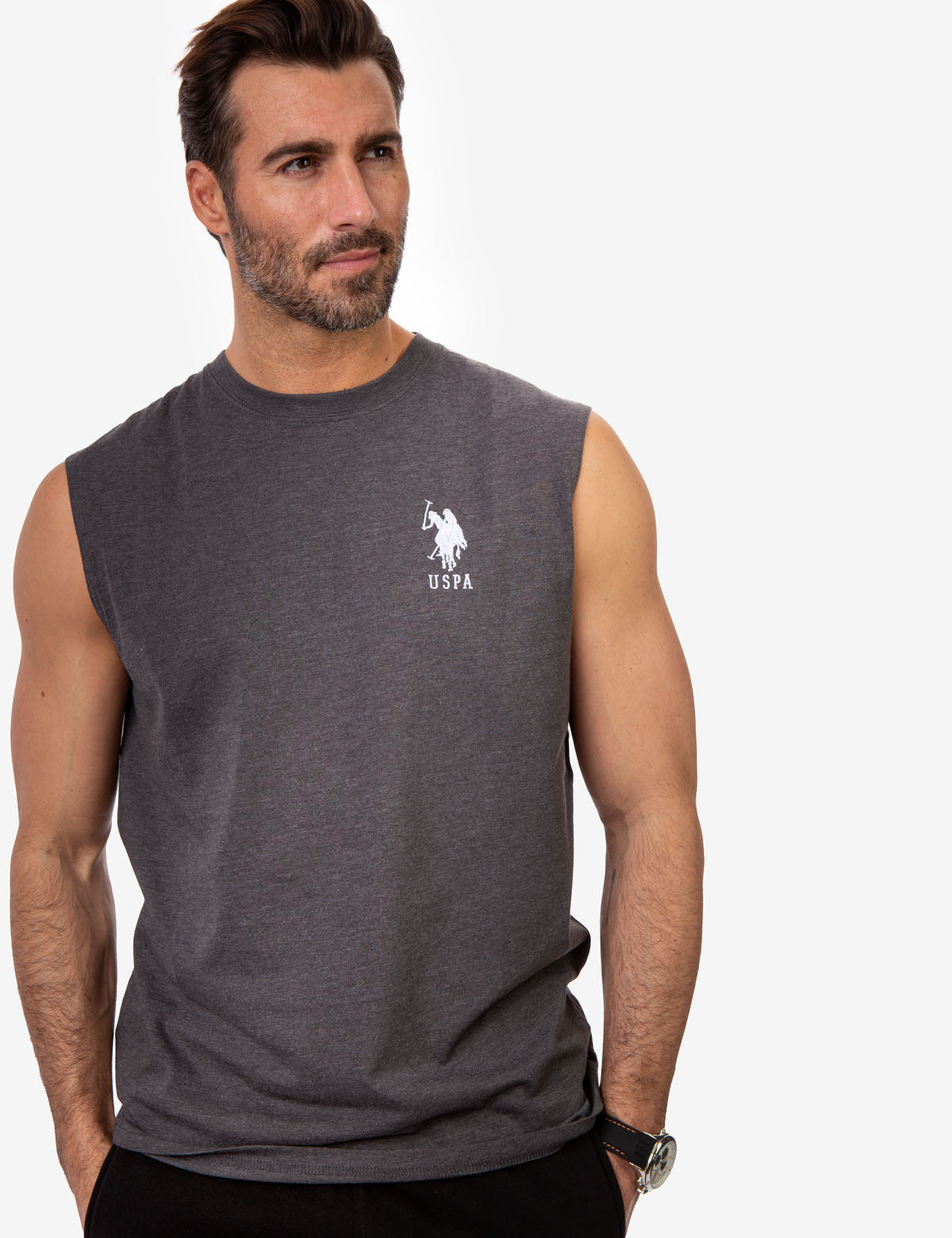 Muscle Tank Top with Large Logo | Sleeveless Crew Neck