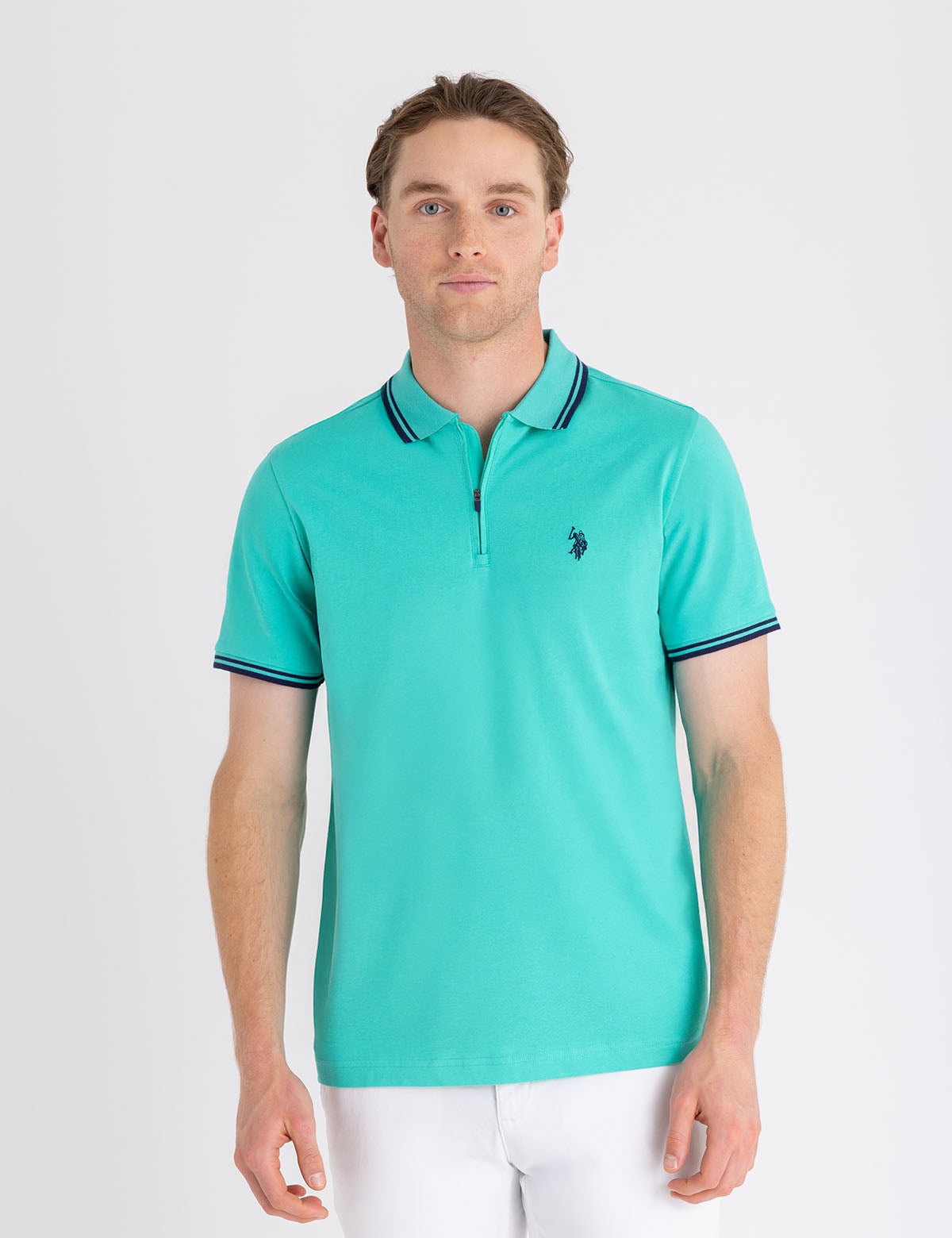 Zipper Placket Jersey Polo Shirt for Men | Premium Tipped Design