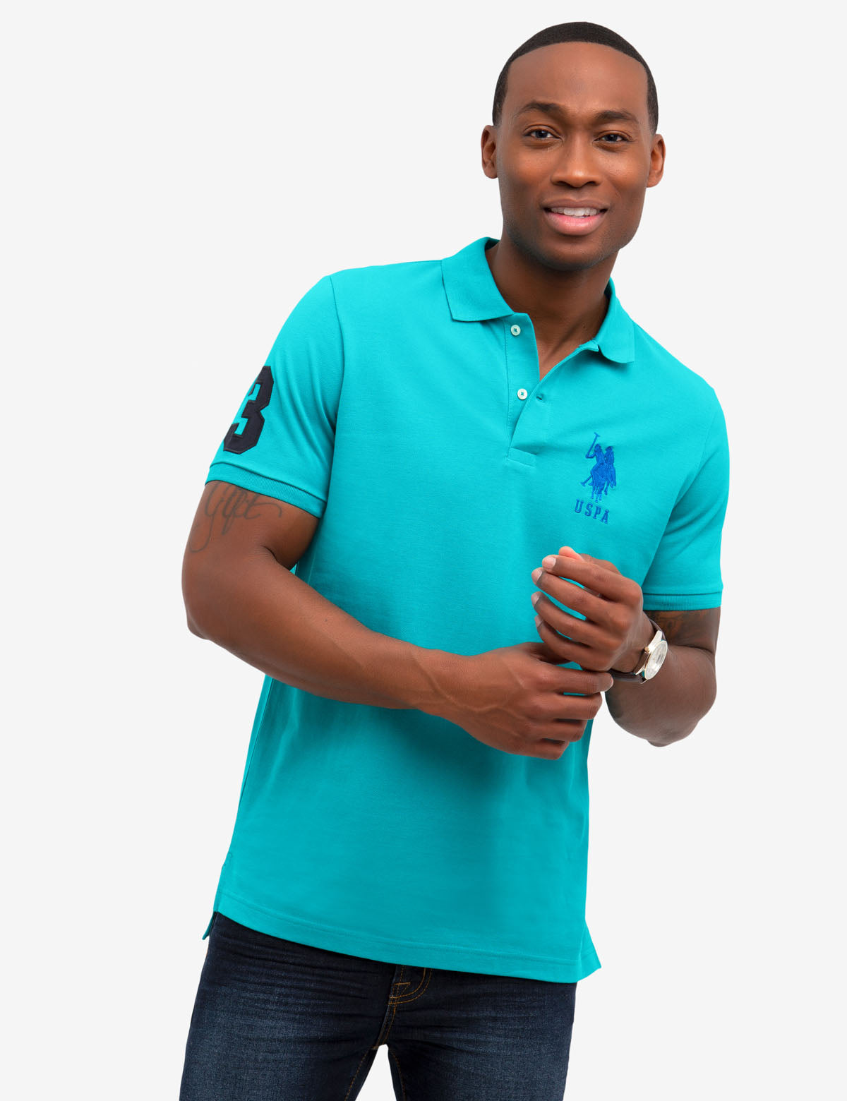 Classic Cotton Polo Shirt with Large Logo & Ribbed Cuffs | Big Logo