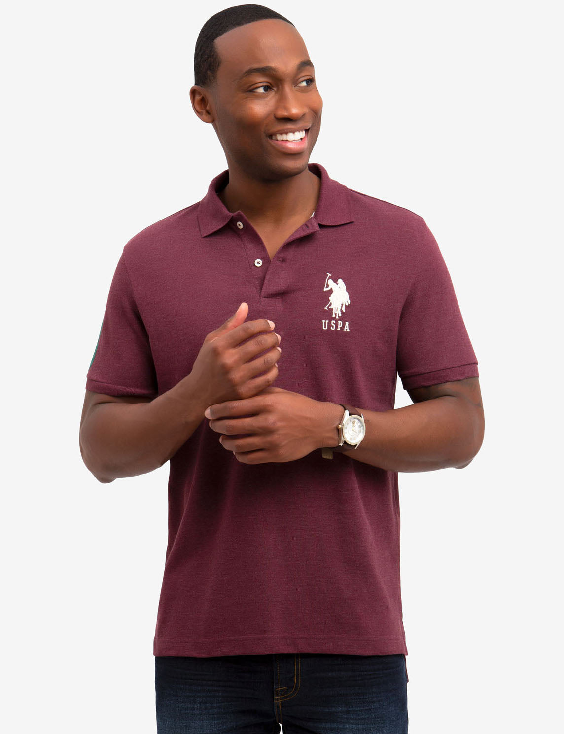 Classic Cotton Polo Shirt with Large Logo & Ribbed Cuffs | Big Logo