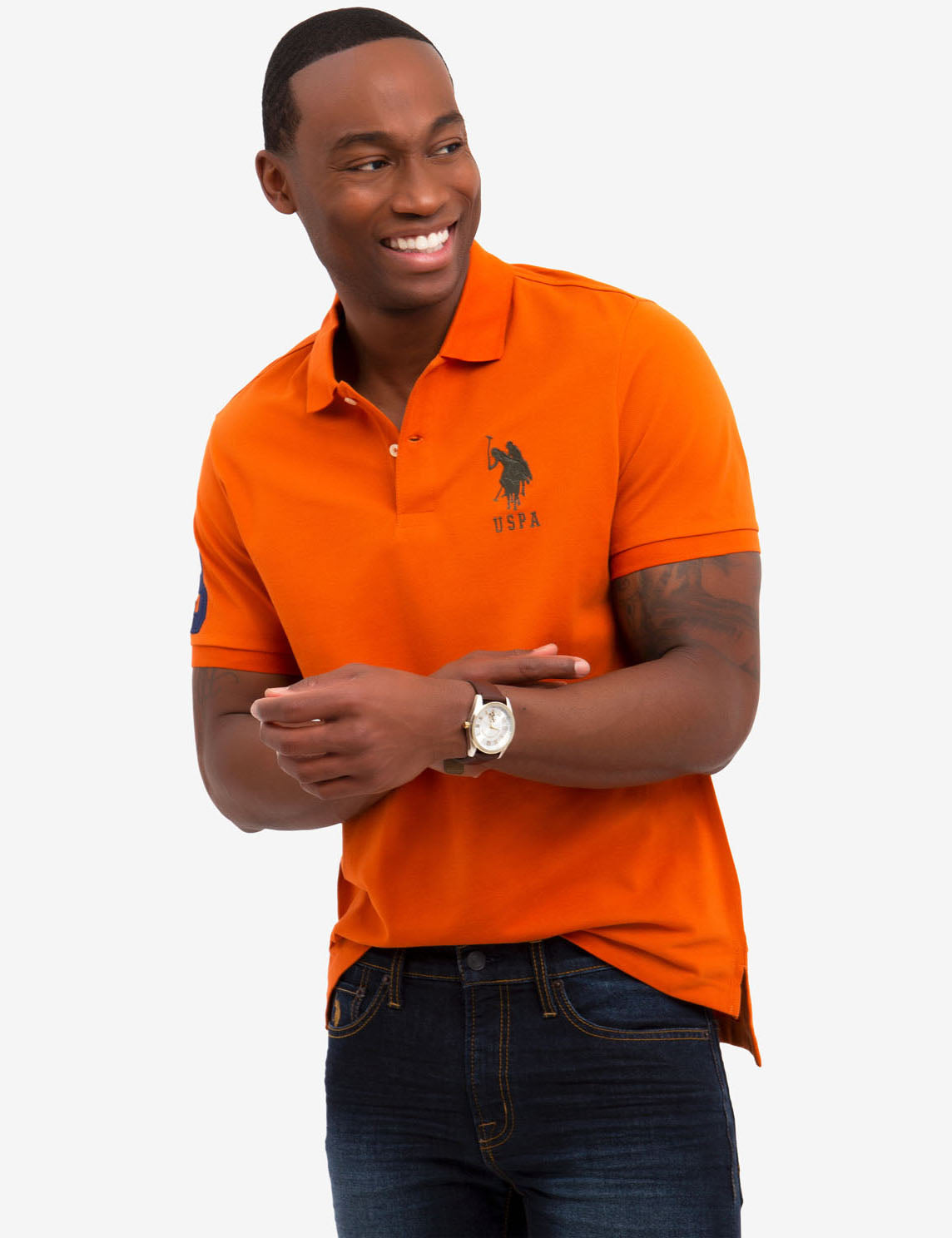 Classic Cotton Polo Shirt with Large Logo & Ribbed Cuffs | Big Logo