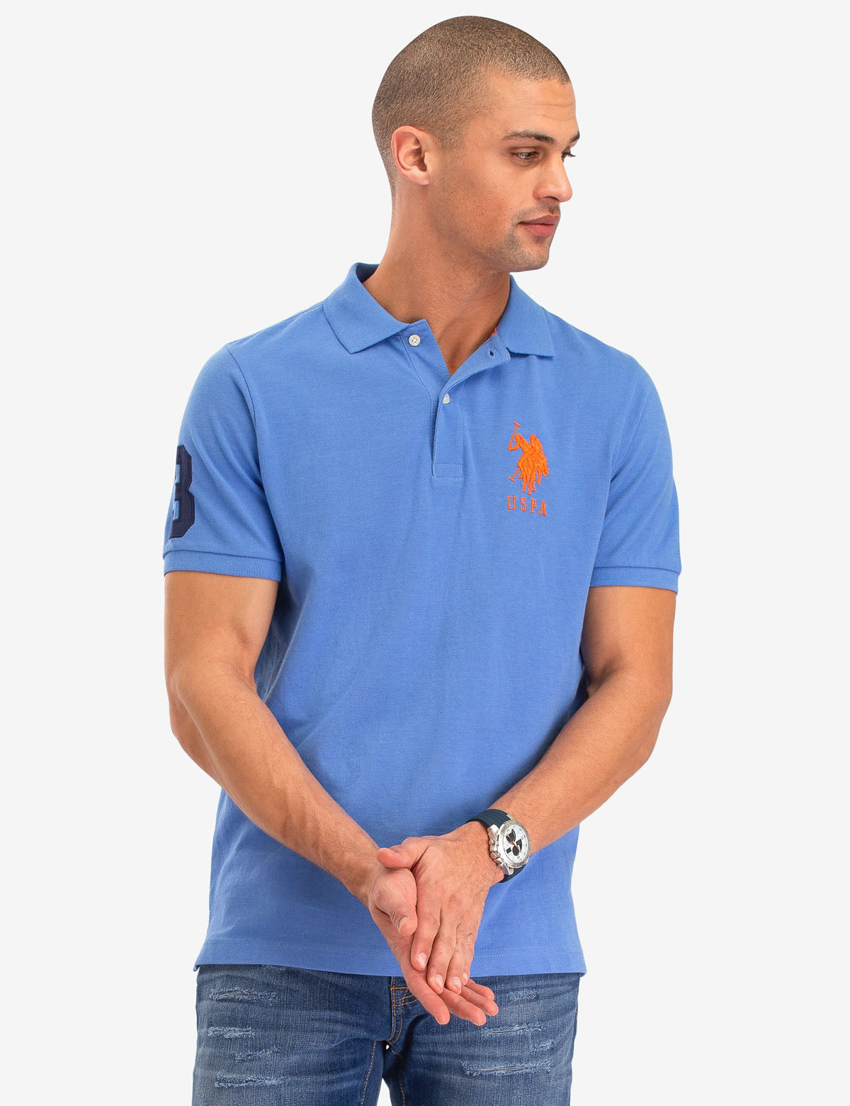 Classic Cotton Polo Shirt with Large Logo & Ribbed Cuffs | Big Logo