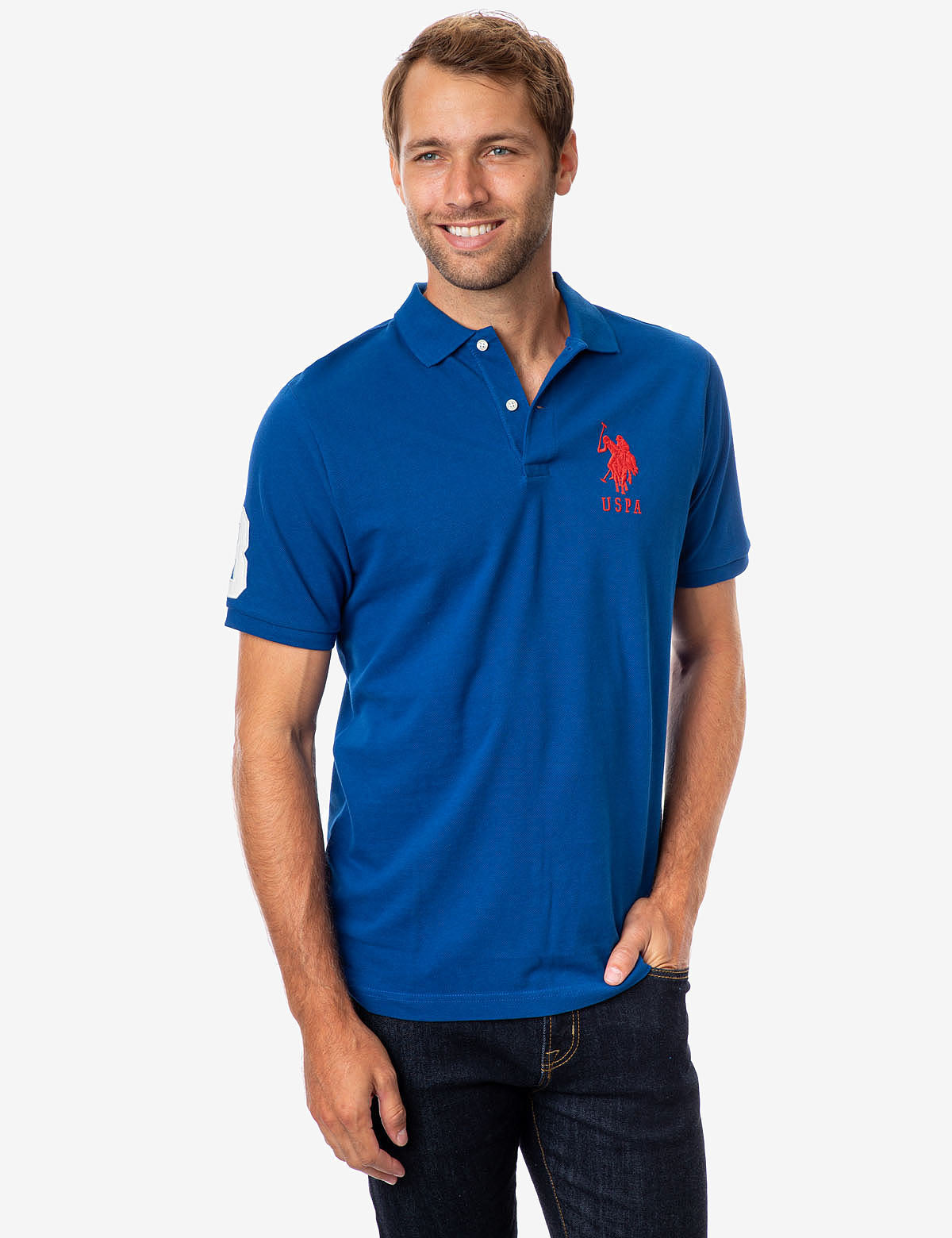Classic Cotton Polo Shirt with Large Logo & Ribbed Cuffs | Big Logo