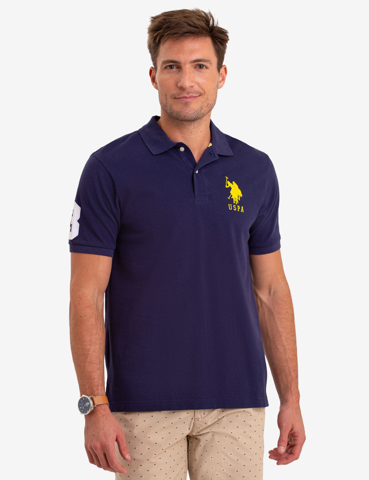 Classic Cotton Polo Shirt with Large Logo & Ribbed Cuffs | Big Logo